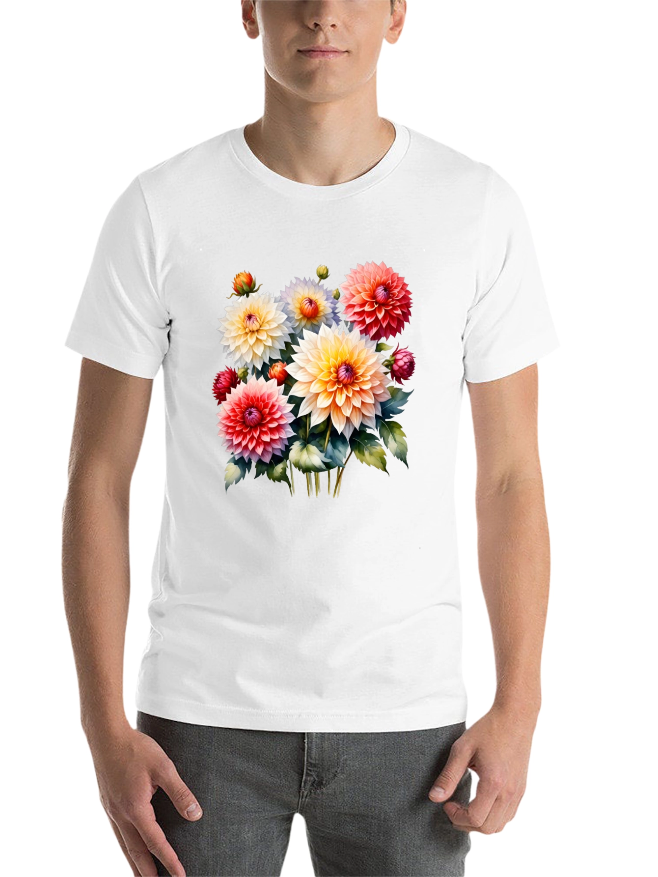 Black Floral Graphic Tee - Colorful Dahlia Design view 14