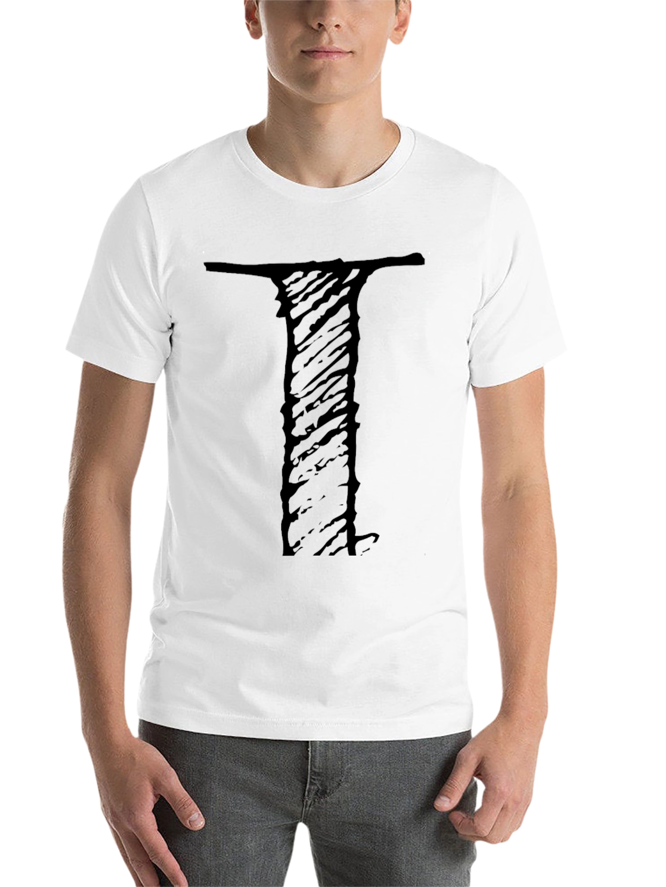 Men's Black T-Shirt with Distressed Letter "I" Graphic - 14