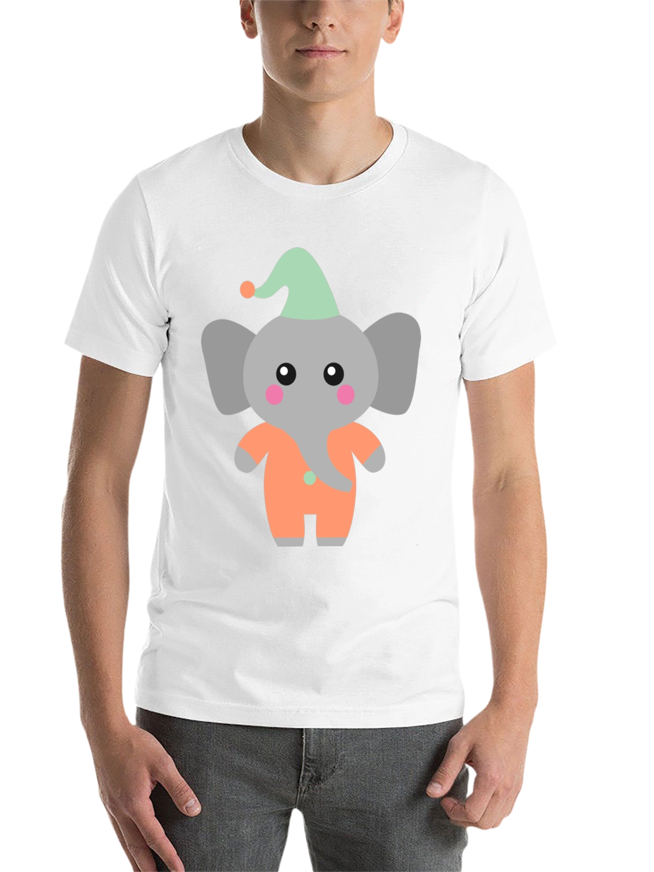 Black Cute Elephant Cartoon Black T-Shirt view 14