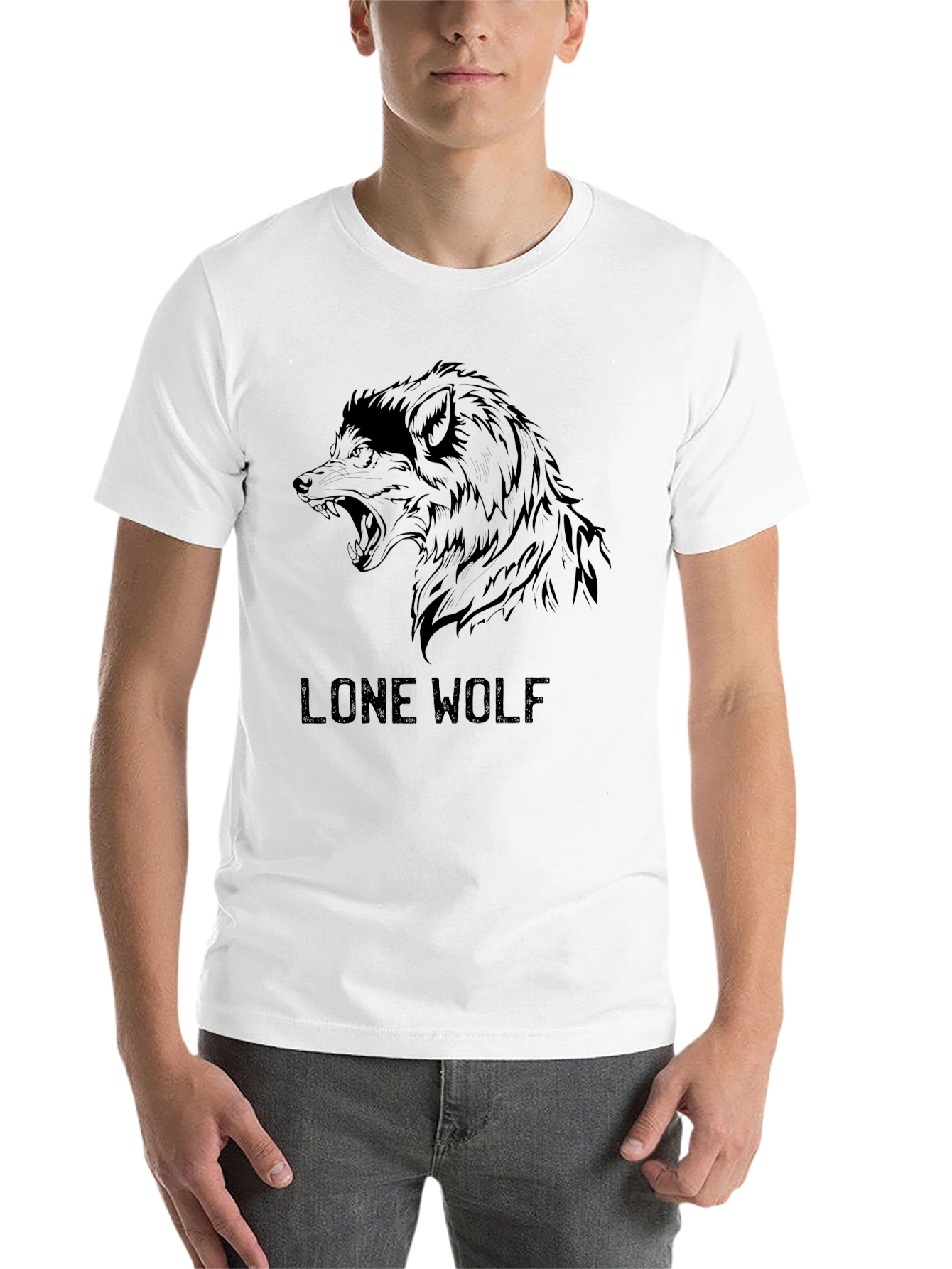 Black Lone Wolf Graphic Tee - Men's Black T-Shirt view 14