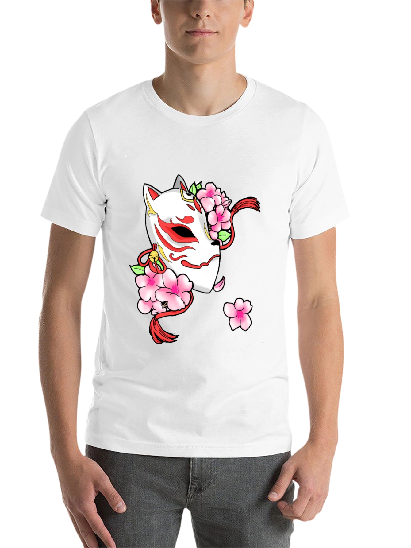 Black Sakura Kitsune Mask Graphic Tee - Black view 14