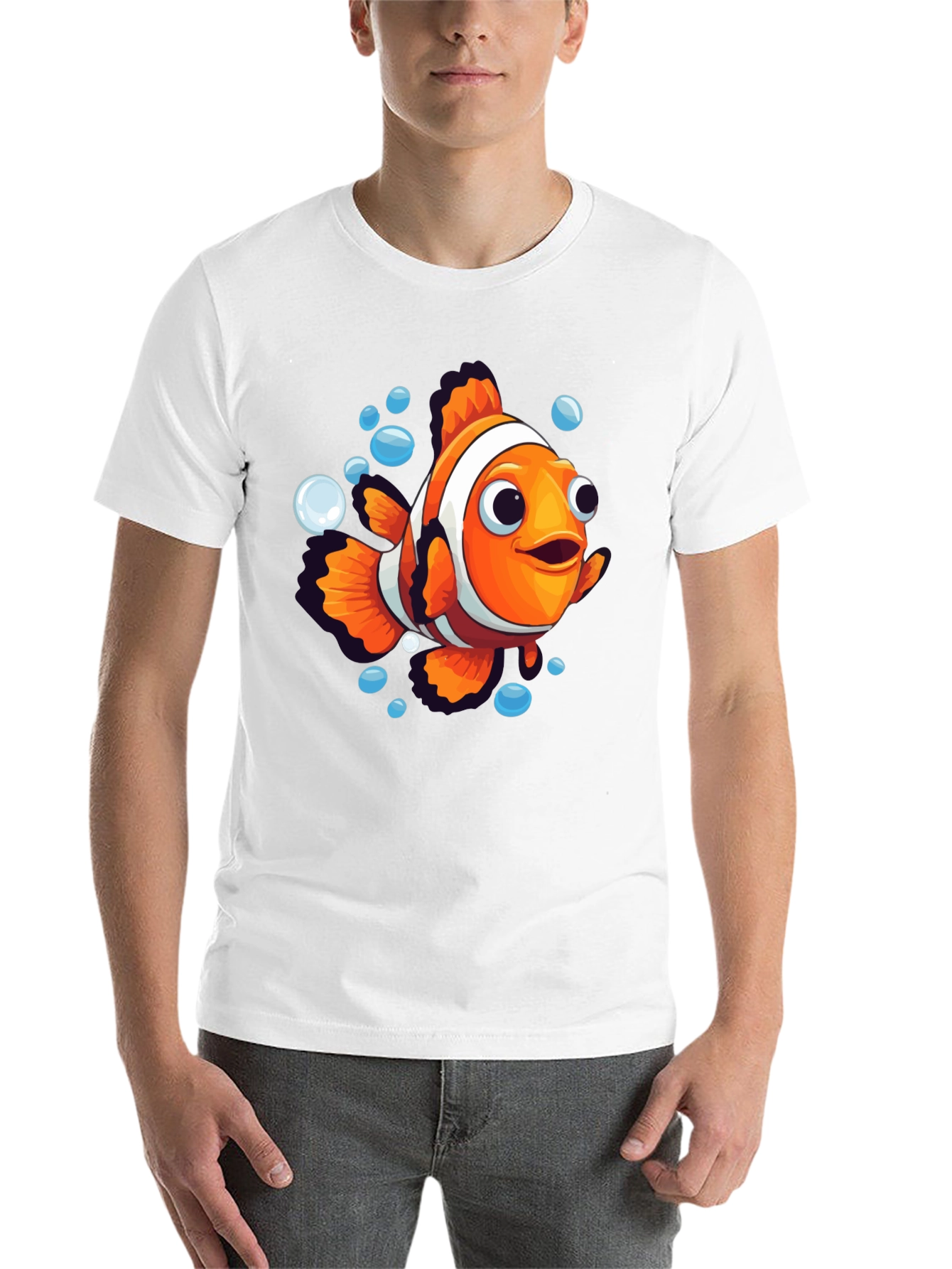 Black Cartoon Clownfish Graphic Tee - Soft Black Cotton view 14