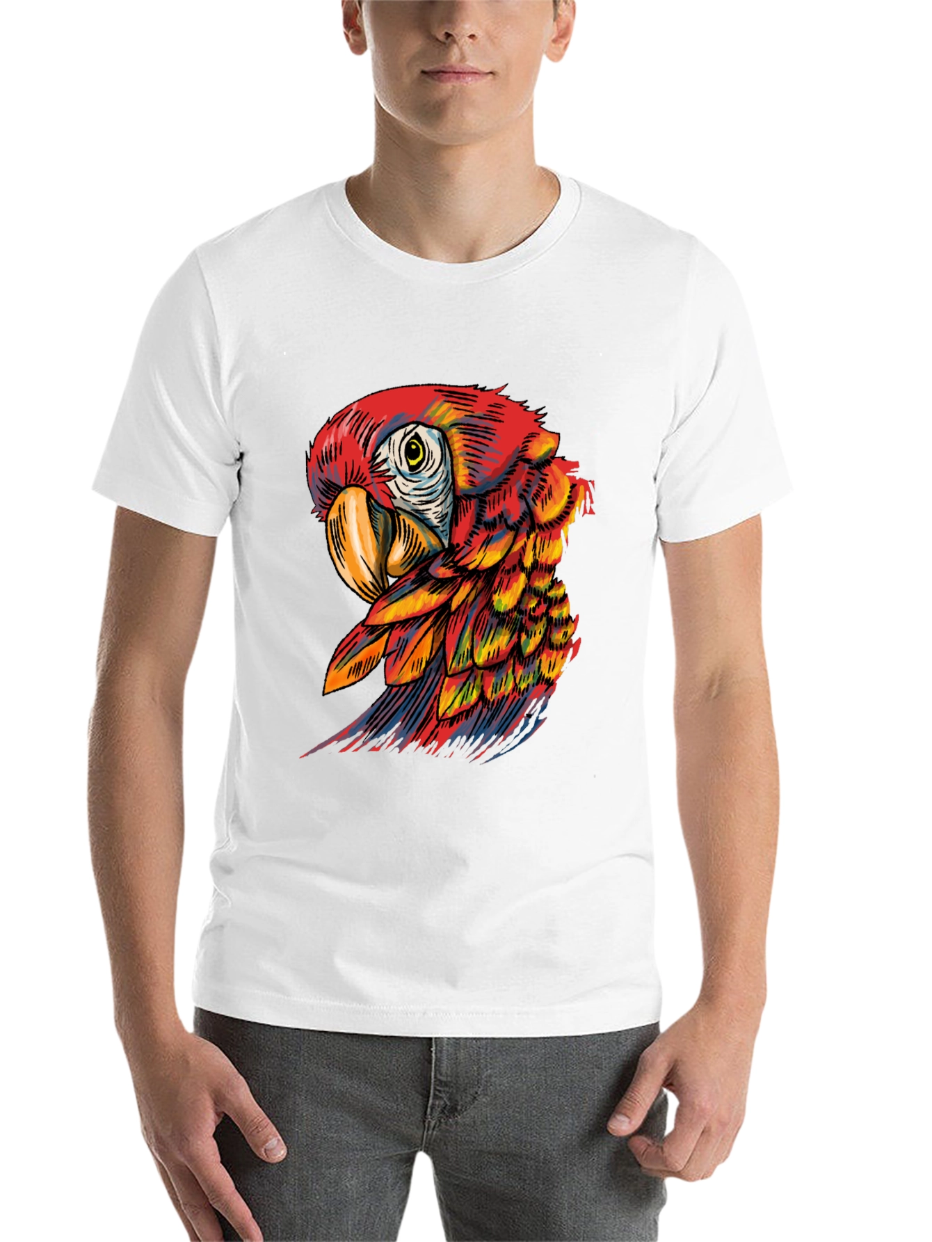 Black Vibrant Parrot Graphic Tee - Soft Black Cotton Blend view 14