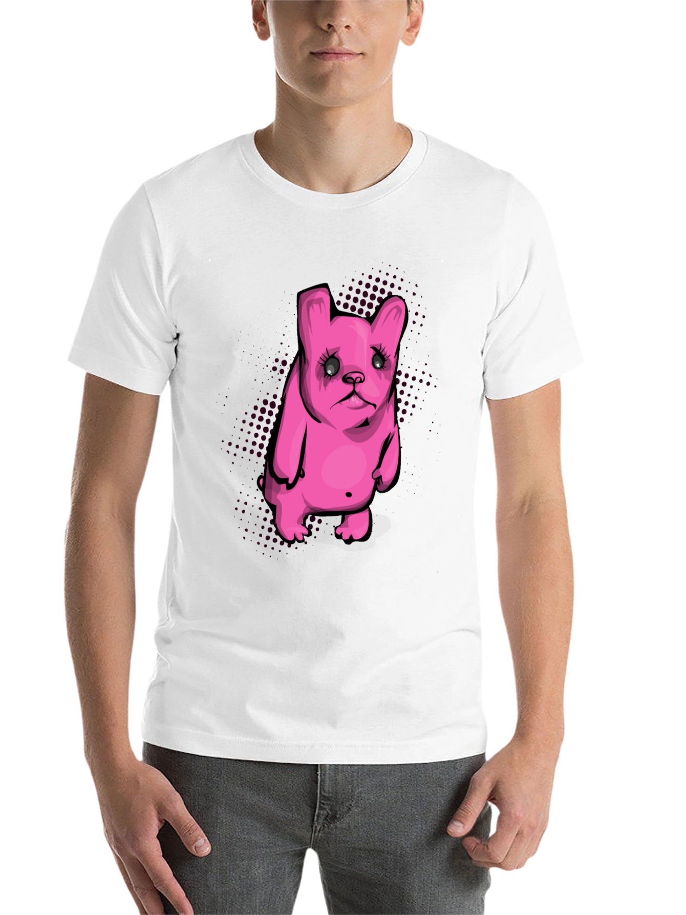Black Pink Cartoon Dog Graphic Black T-Shirt view 14