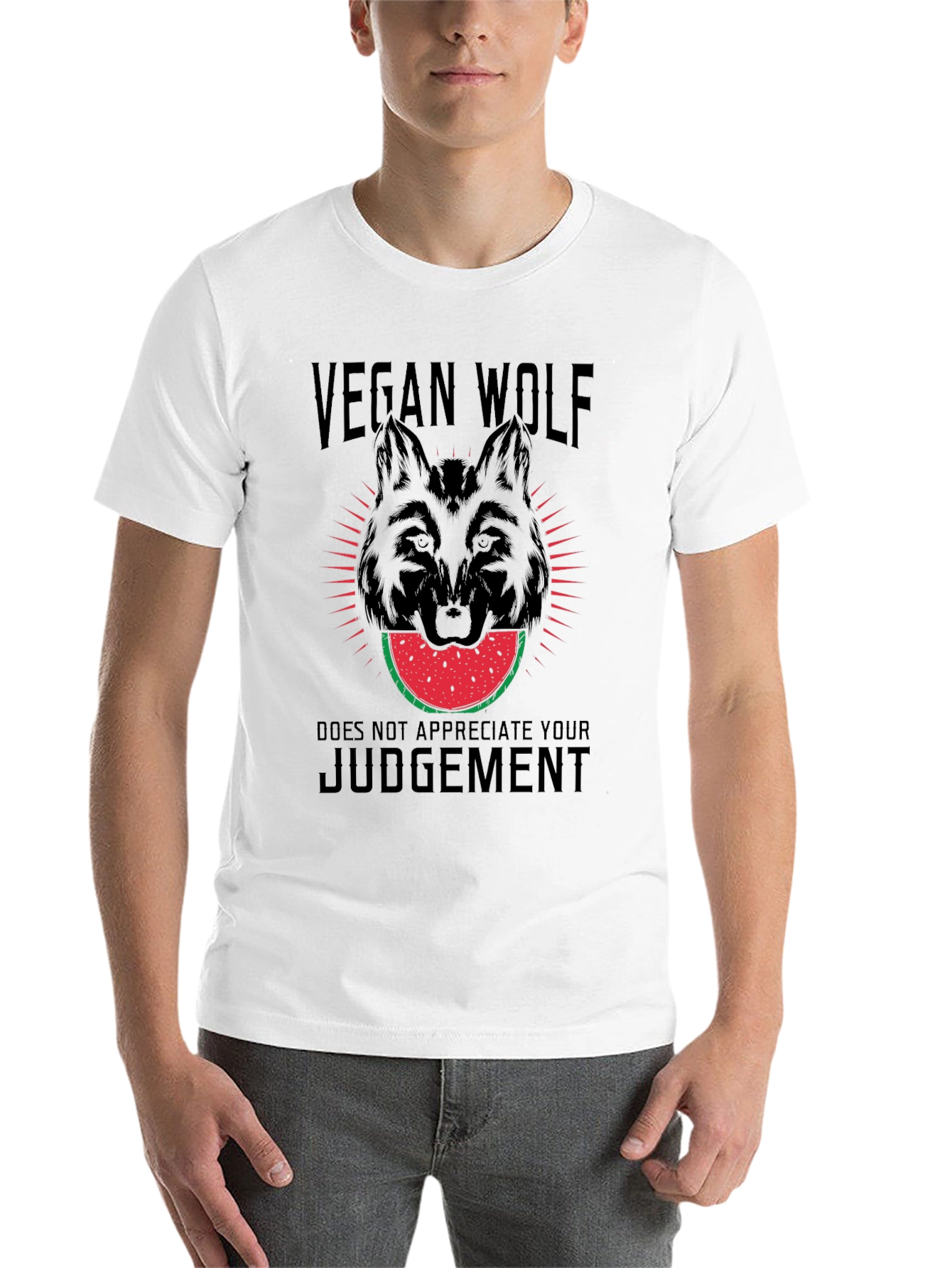 Black Vegan Wolf T-Shirt - Watermelon Design view 14