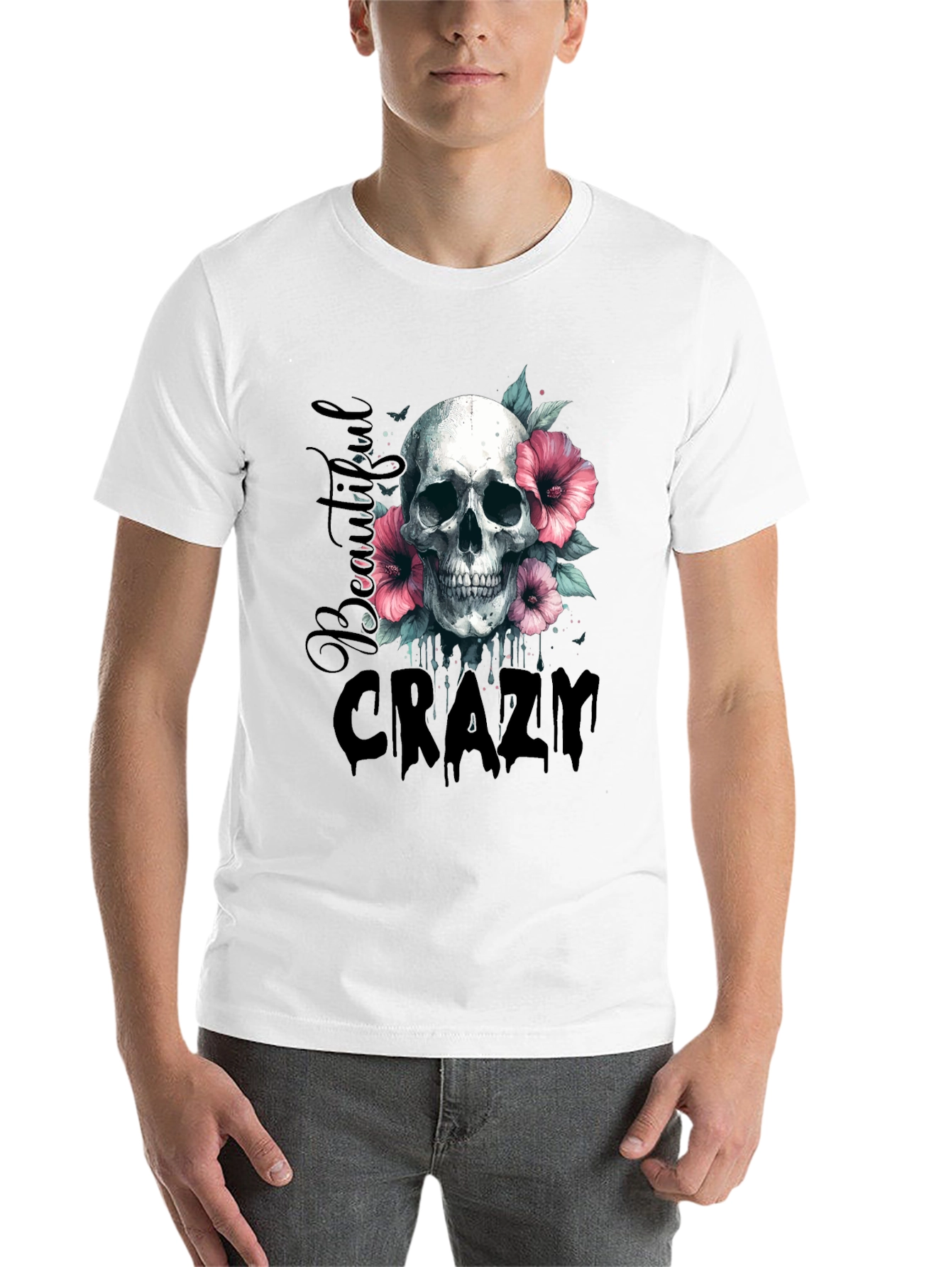Black Skull & Flowers Graphic Tee - Beautiful Crazy Design view 14