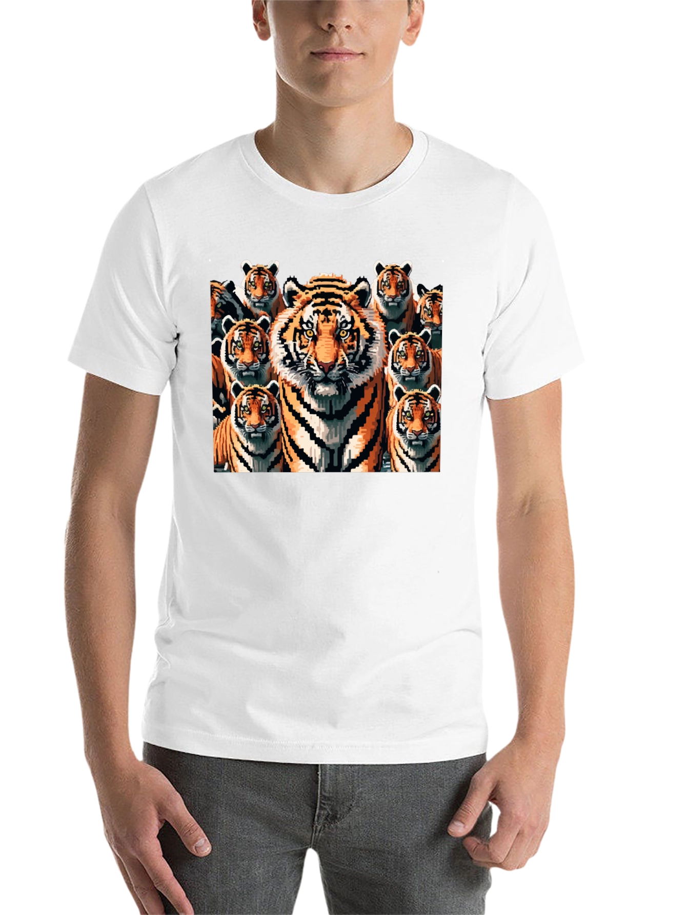 Black Tiger Pixel Art Graphic Tee - Black Cotton Blend view 14