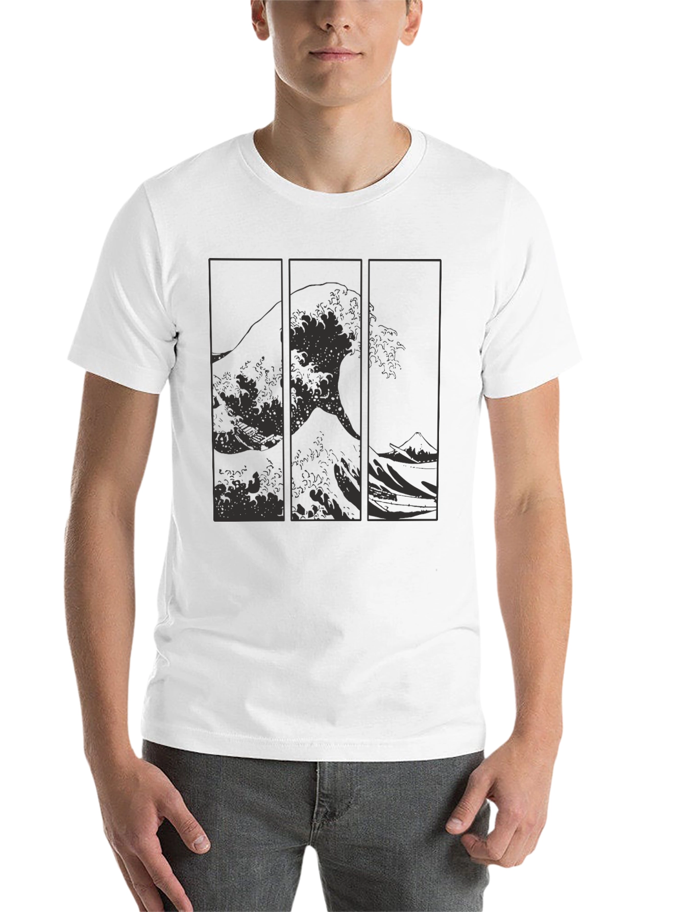 Black Great Wave Triptych Black T-Shirt - Artistic Style view 14