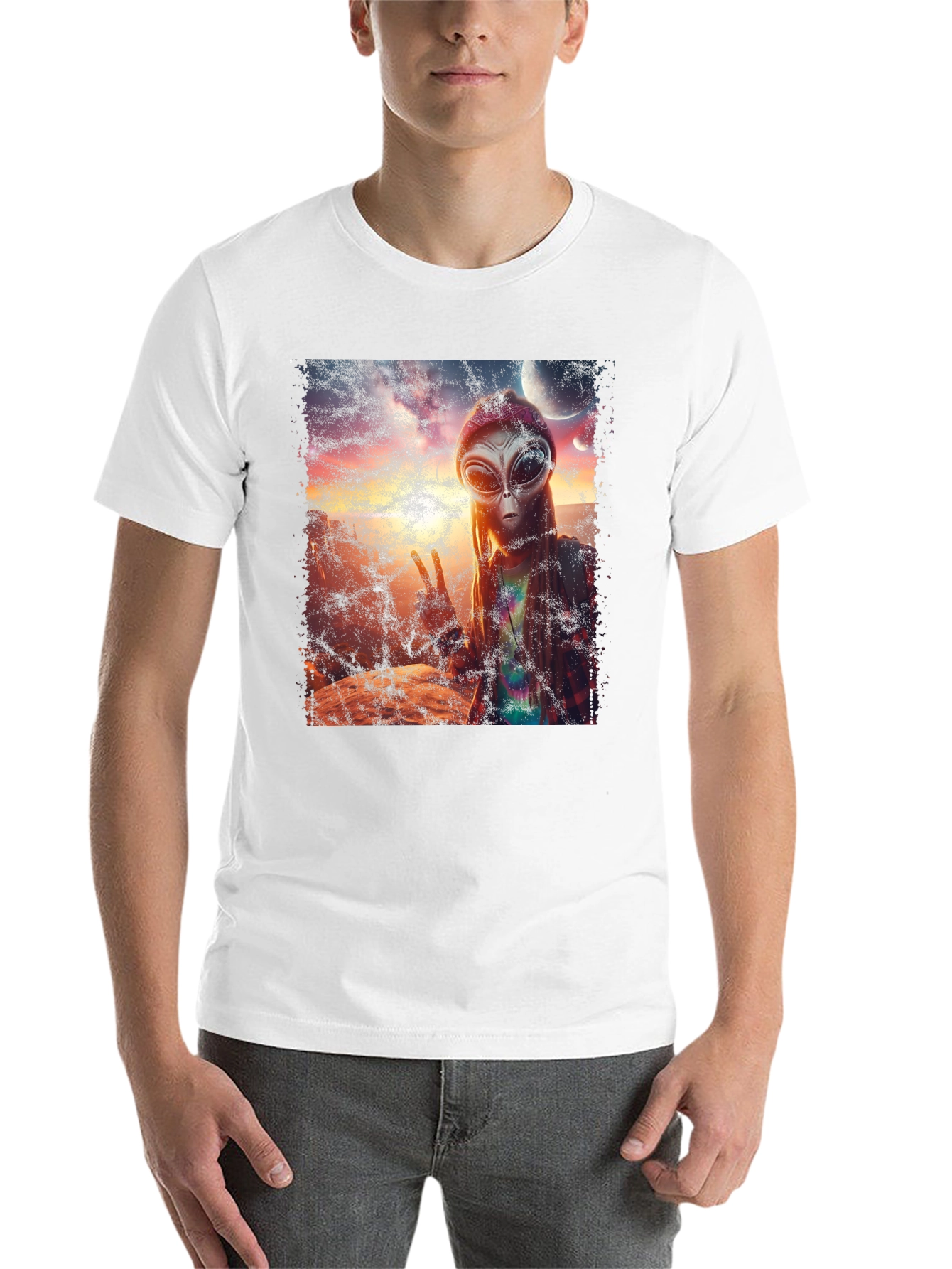 Black Alien Peace T-Shirt - Black Crew Neck Tee view 14