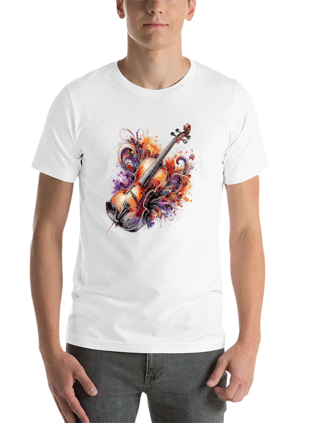 Black Musical Violin Graphic Tee - Artsy Black T-Shirt view 14