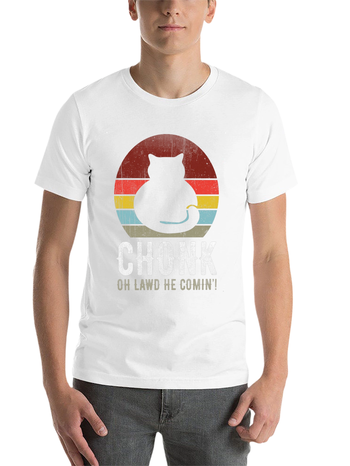 Black Chonk Cat Retro T-Shirt: Oh Lawd He Comin'! view 14