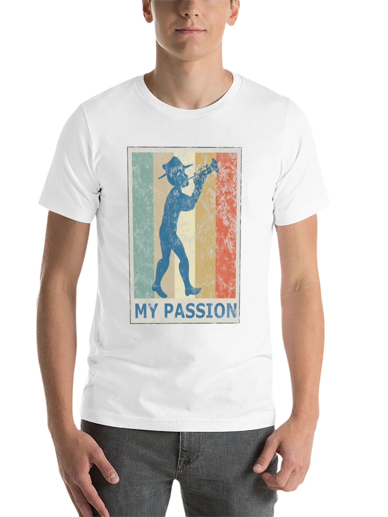 Black Retro "My Passion" Trumpet Player Graphic Tee view 14