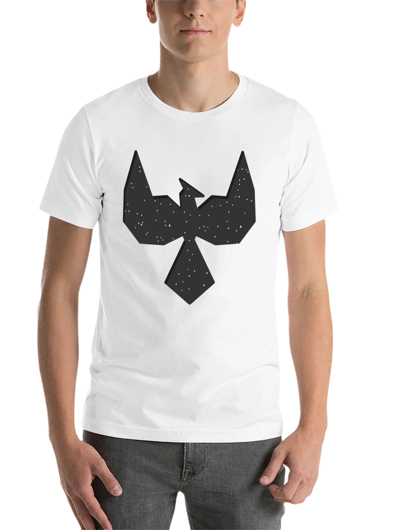 Black Geometric Bird Graphic Black T-Shirt - Modern Design view 14