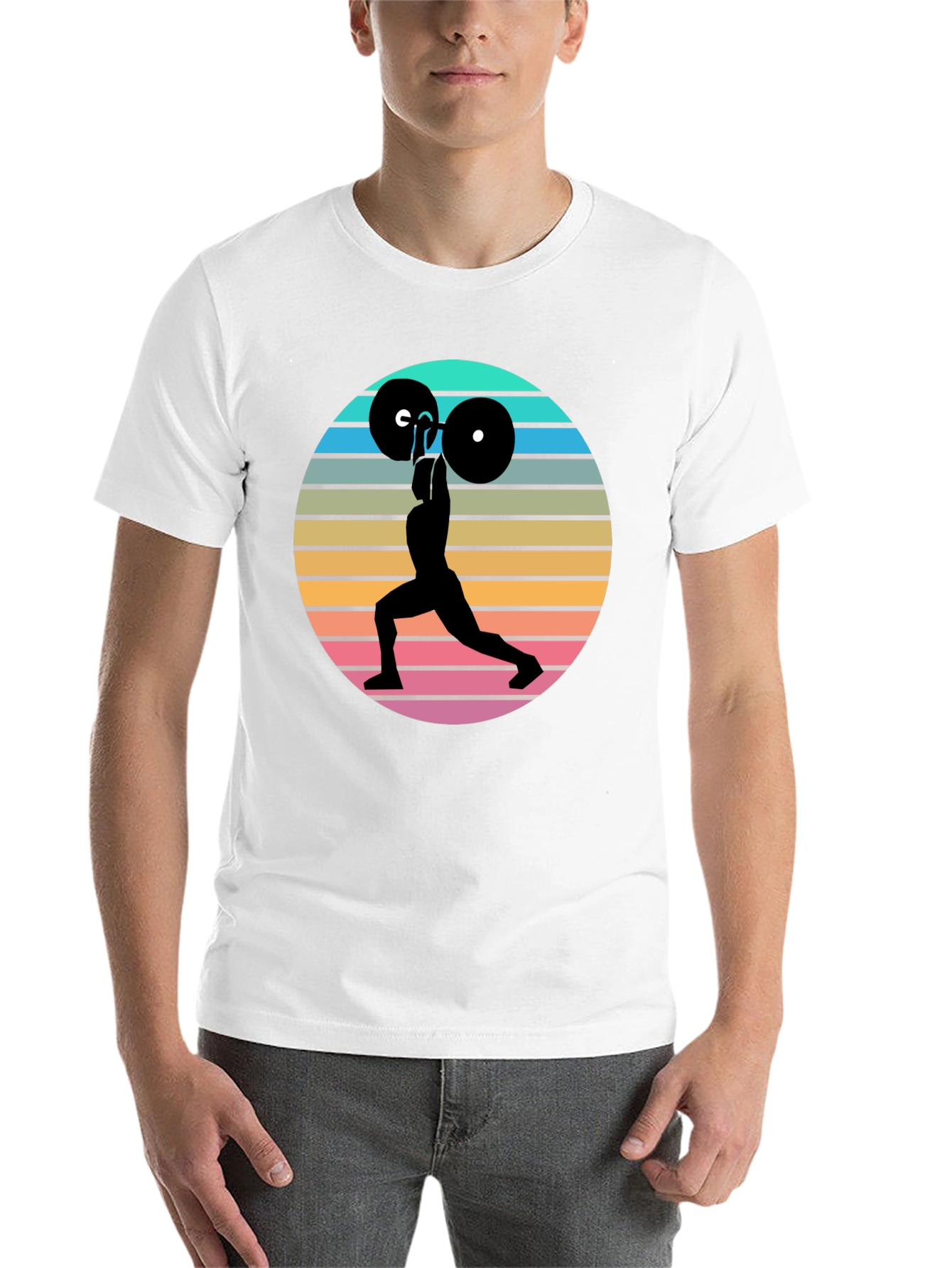 Black Retro Fitness T-Shirt - Weightlifting Silhouette view 14