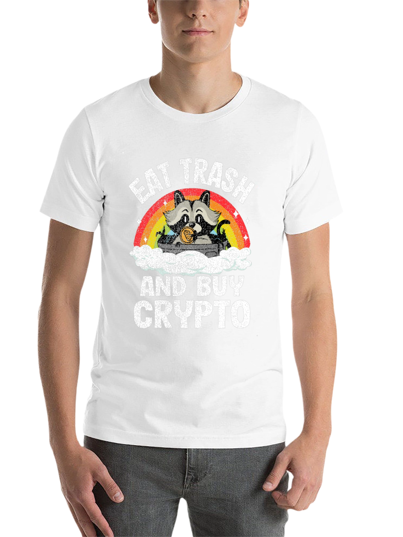 Black Eat Trash and Buy Crypto T-Shirt - Raccoon Design view 14