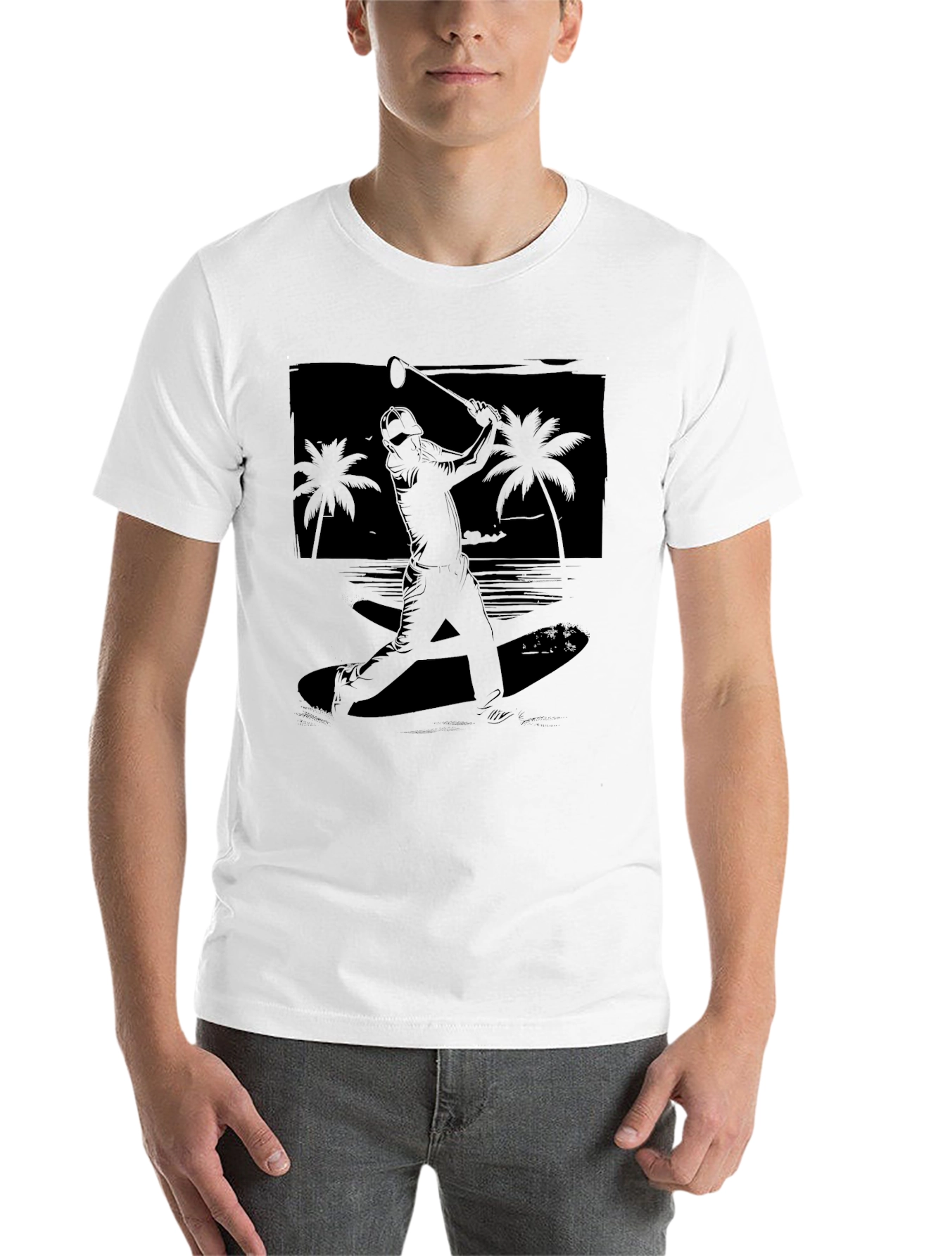 Black Beach Baseball Graphic Tee - Black Cotton T-Shirt view 14