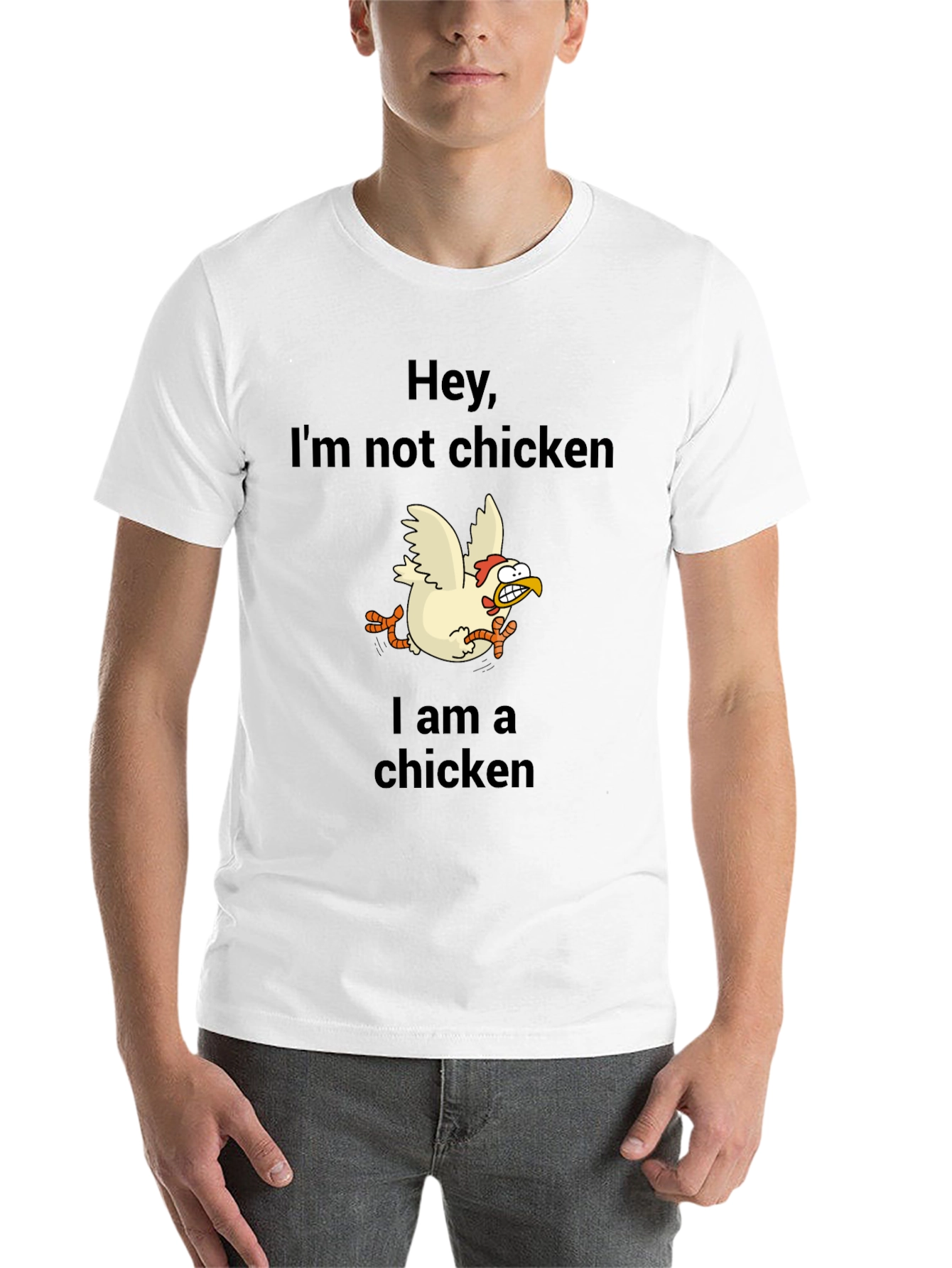 Black Funny Chicken Graphic Tee - Hey, I'm Not Chicken T-Shirt view 14