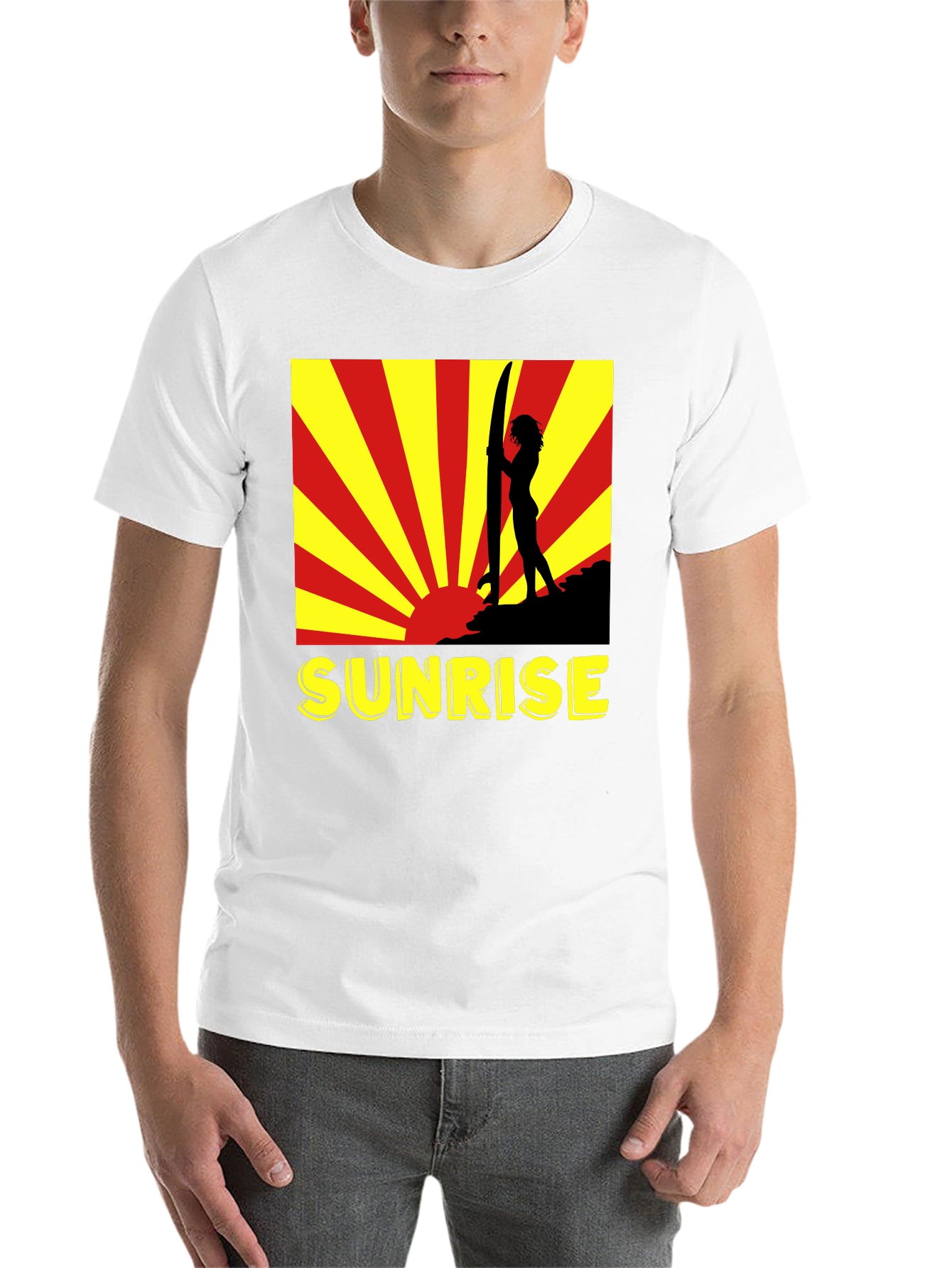 Black Sunrise Surfer Graphic Tee - Black Cotton T-Shirt view 14