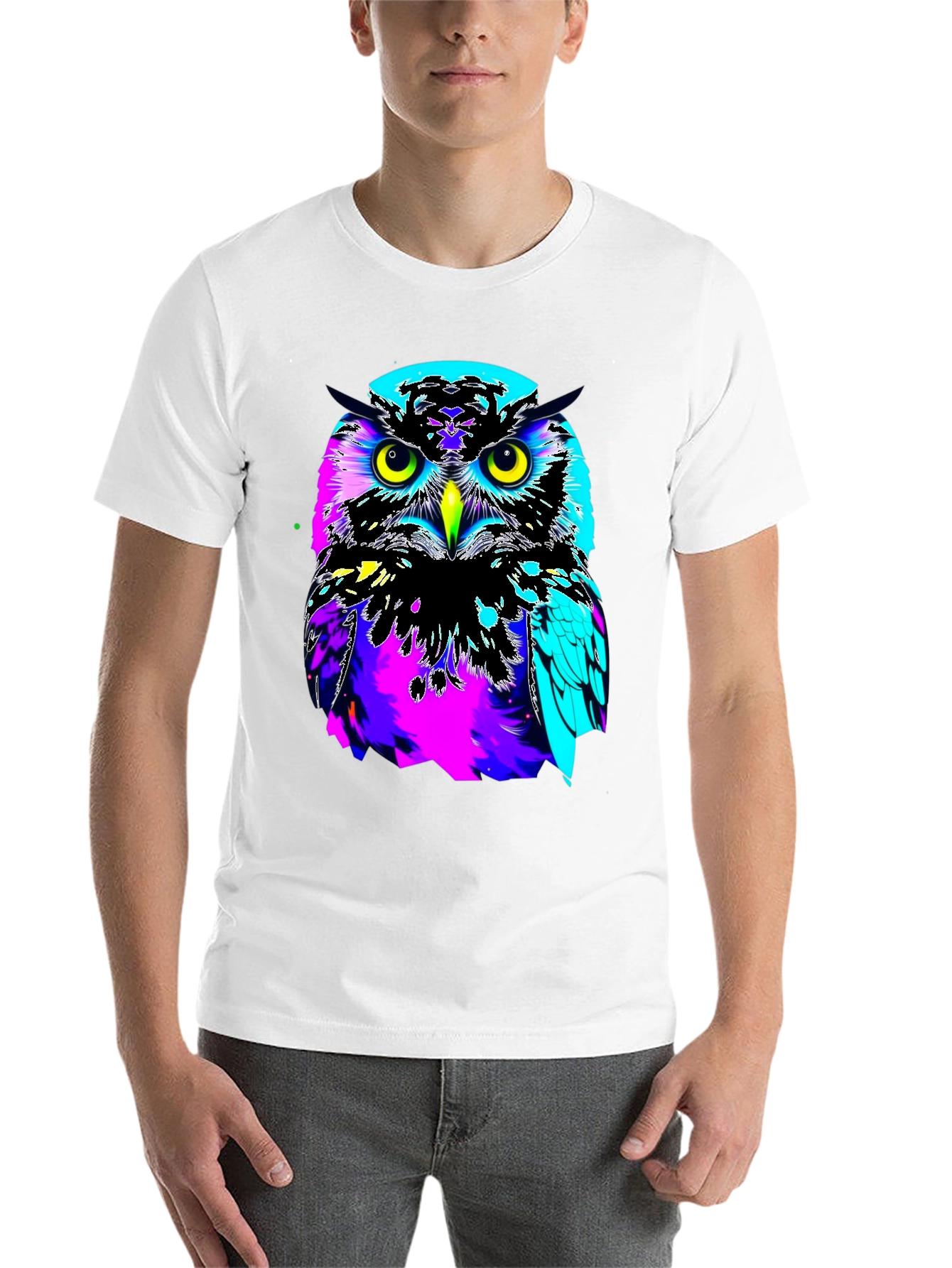 Black Vibrant Owl Graphic Black T-Shirt view 14