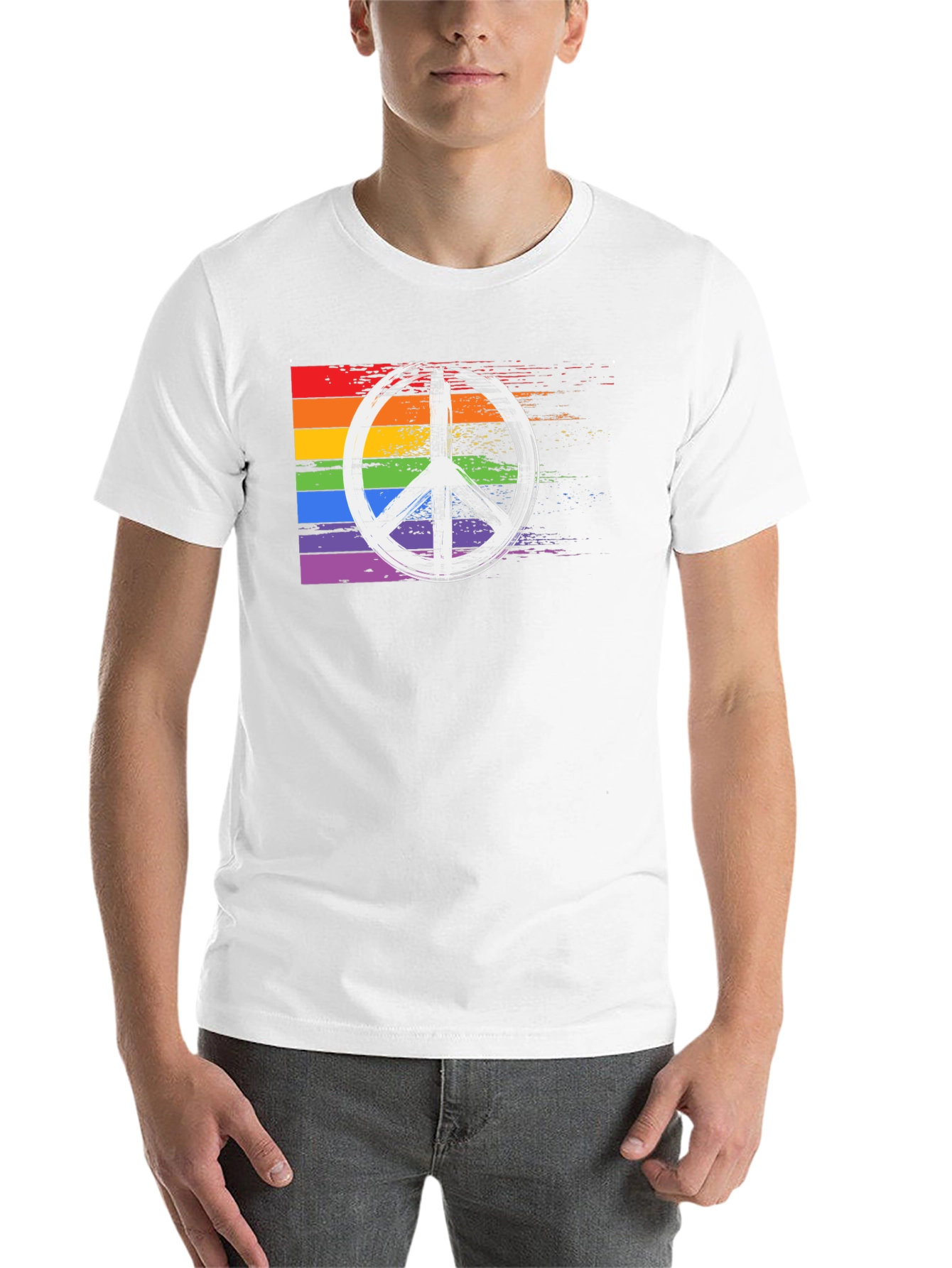 Black Rainbow Peace Sign T-Shirt - Black Cotton Blend view 14
