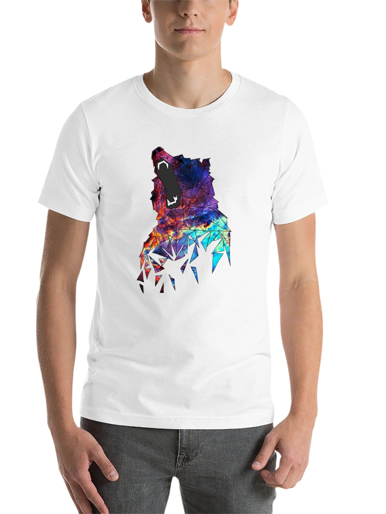 Black Geometric Wolf Galaxy T-Shirt - Unique Design view 14