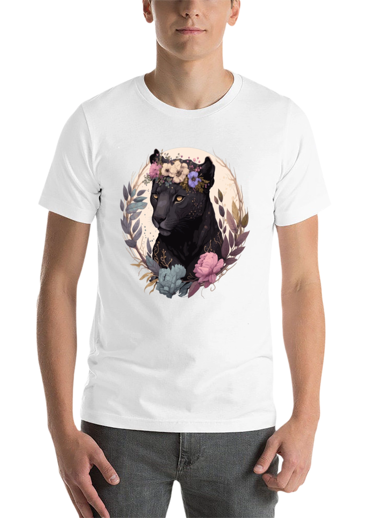 Black Black Panther Floral Wreath Graphic Tee view 14
