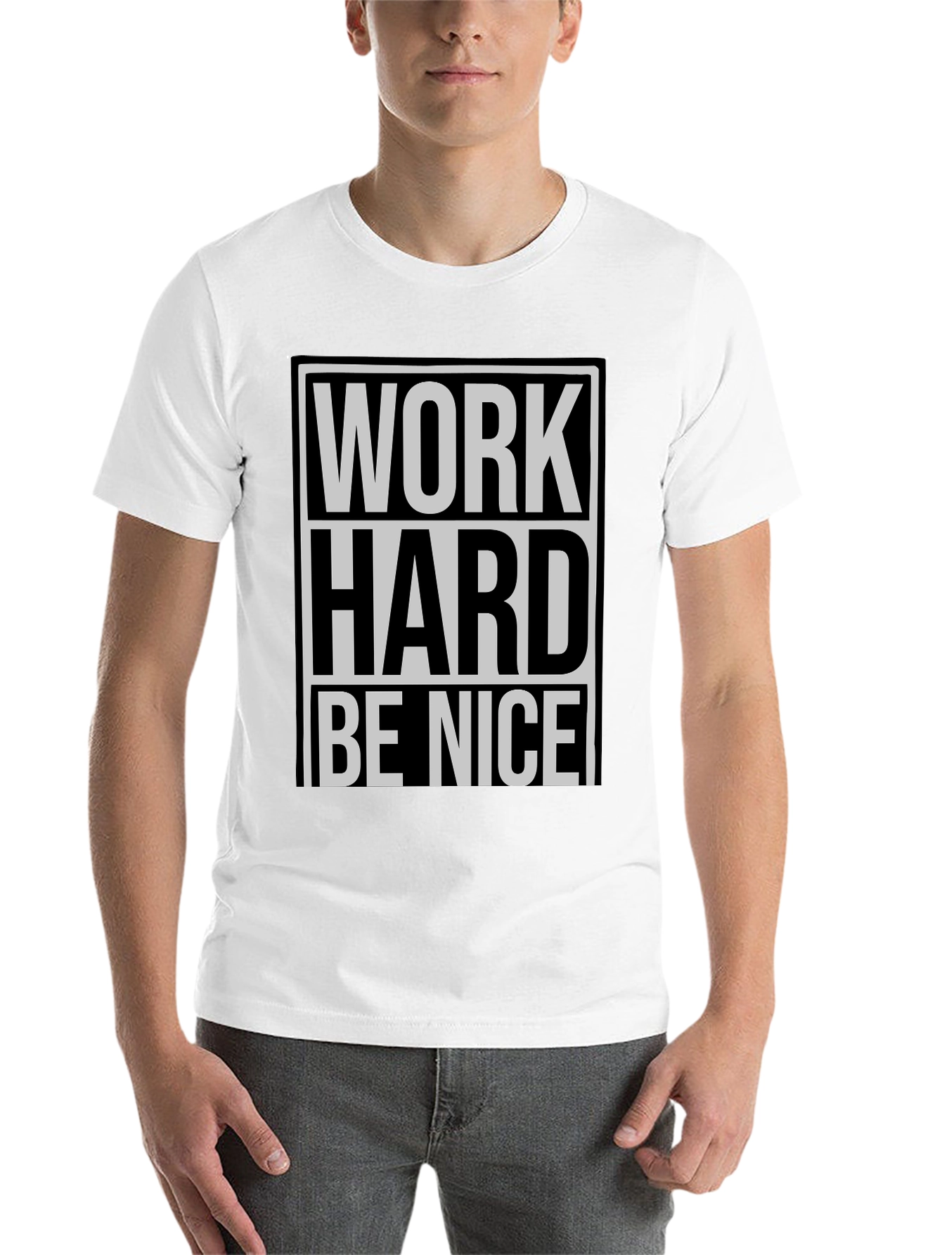 Black Work Hard Be Nice Graphic Tee - Black Casual T-Shirt view 14