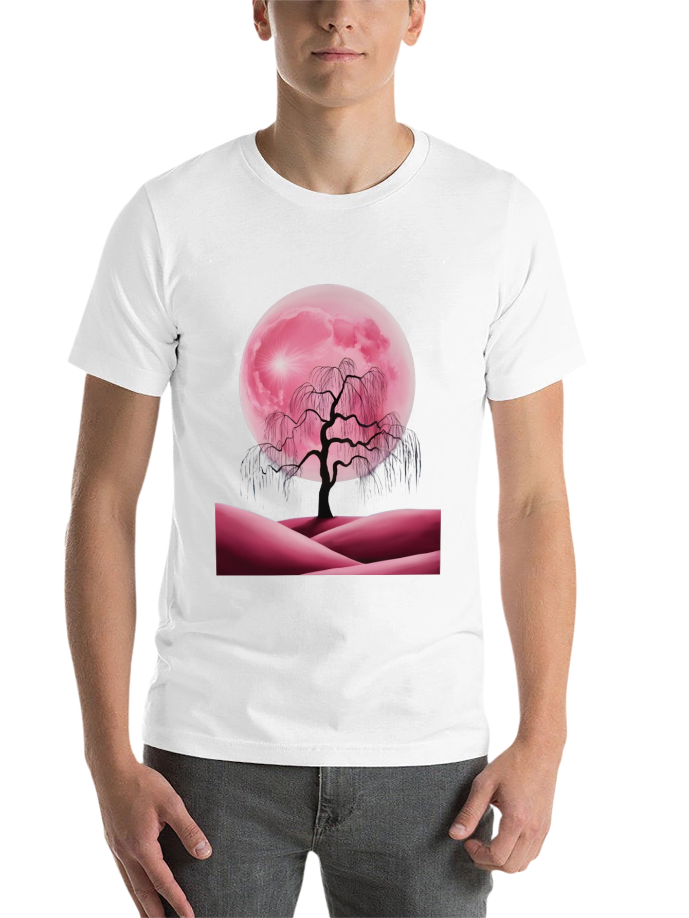 Black Pink Moon Tree Graphic Tee view 14