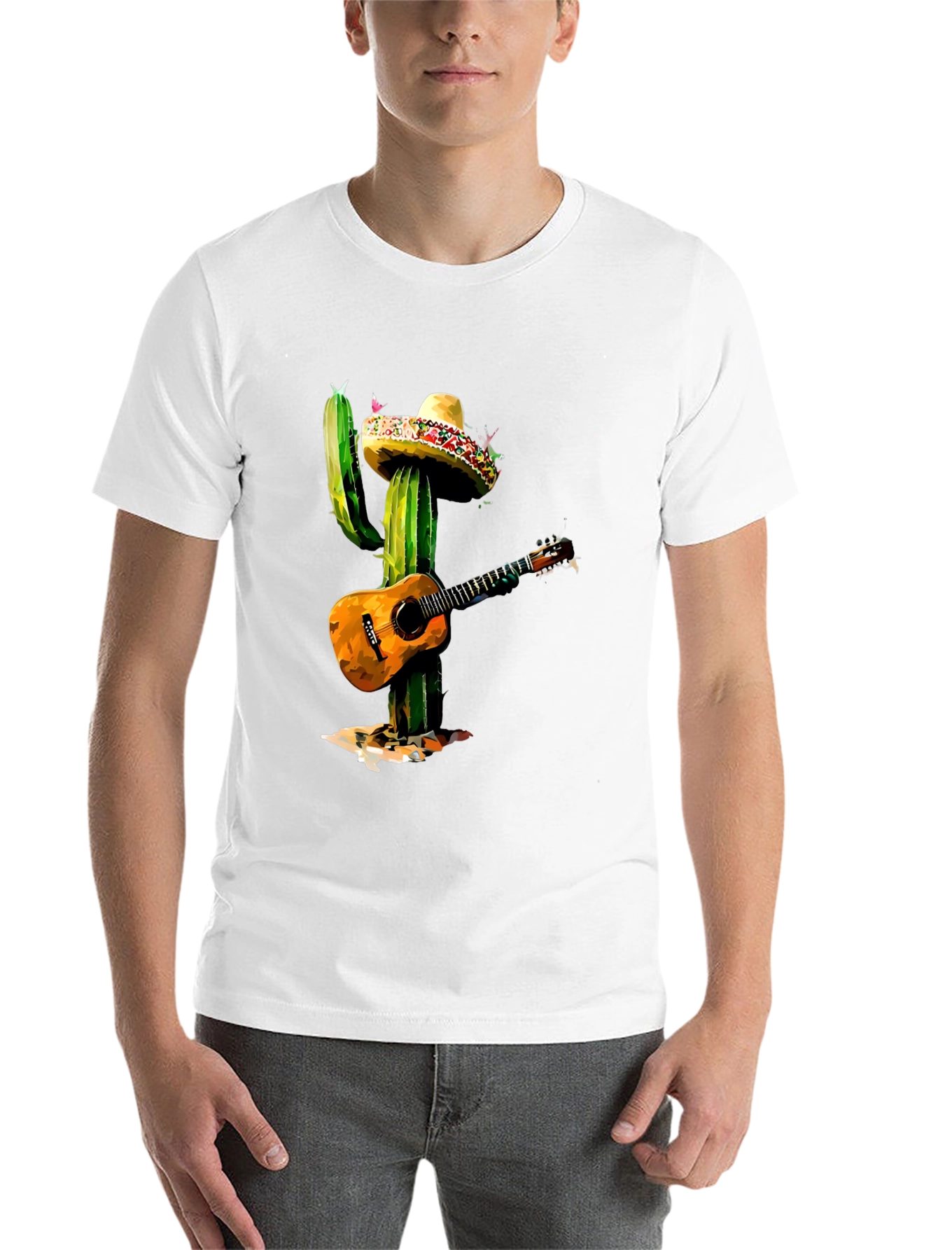 Black Cactus Mariachi T-Shirt - Guitar Playing Desert Plant Tee view 14