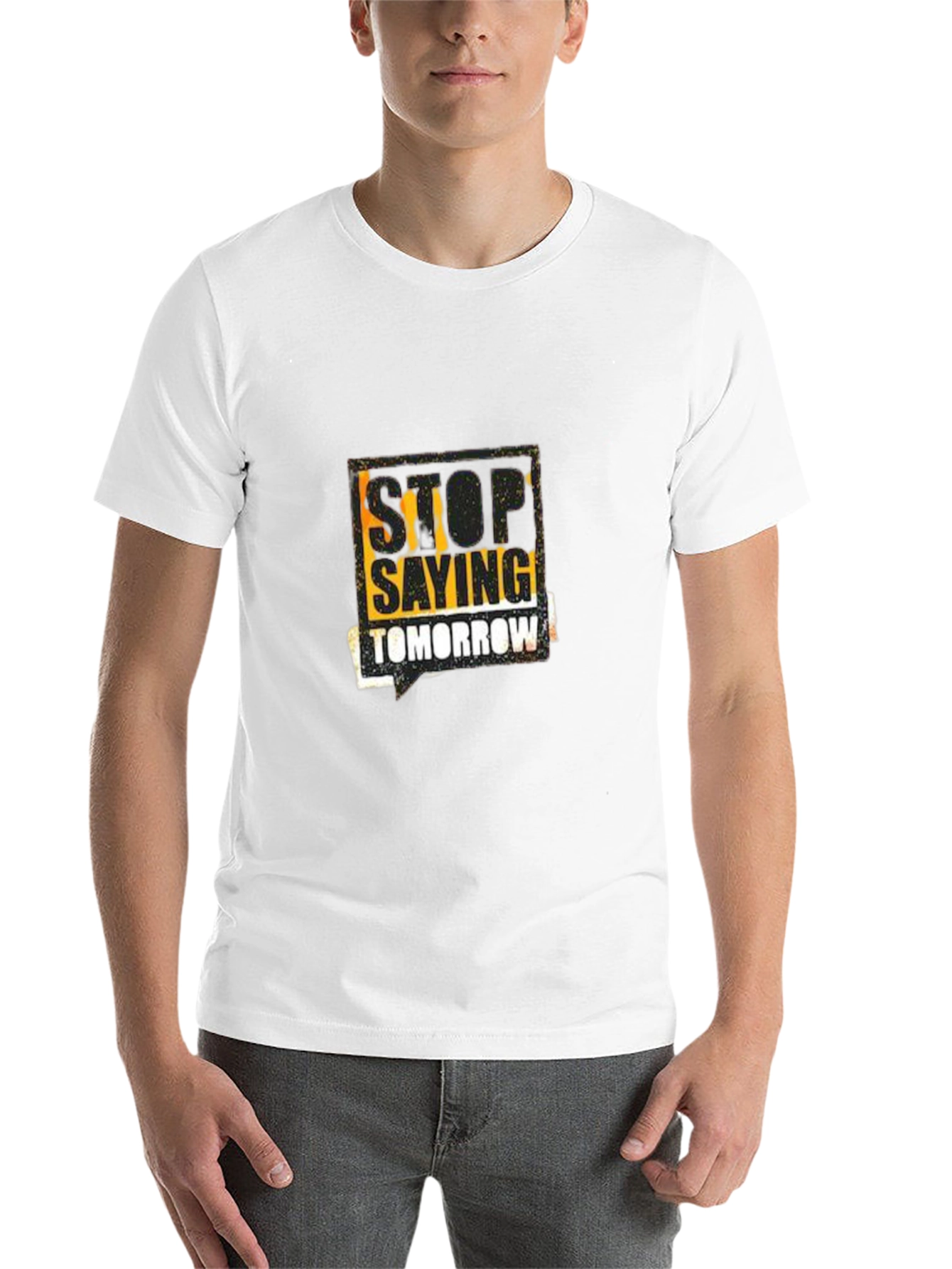 Black Stop Saying Tomorrow Graphic Tee - Stylish Black T-Shirt view 14
