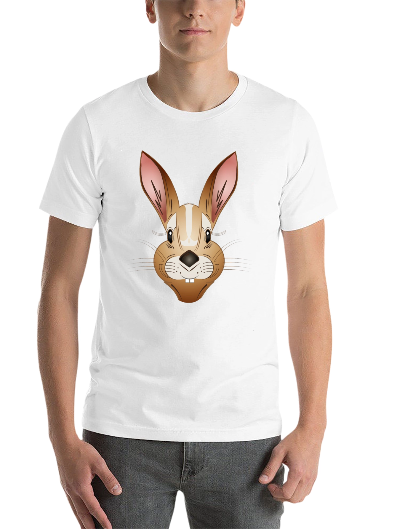 Funny Rabbit Face T-Shirt - Men's Black Tee - 14