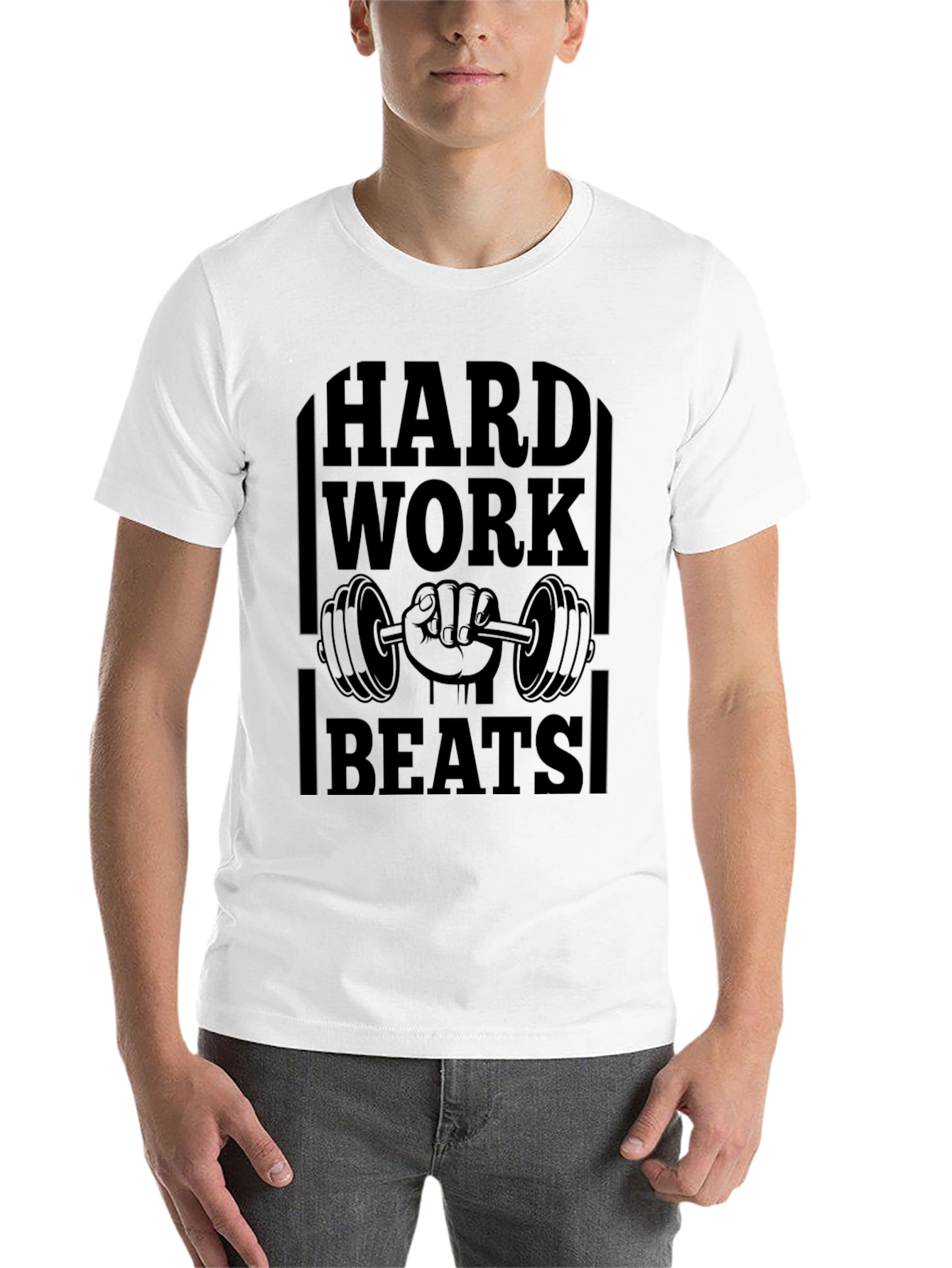 Black Hard Work Beats All Gym T-Shirt view 14