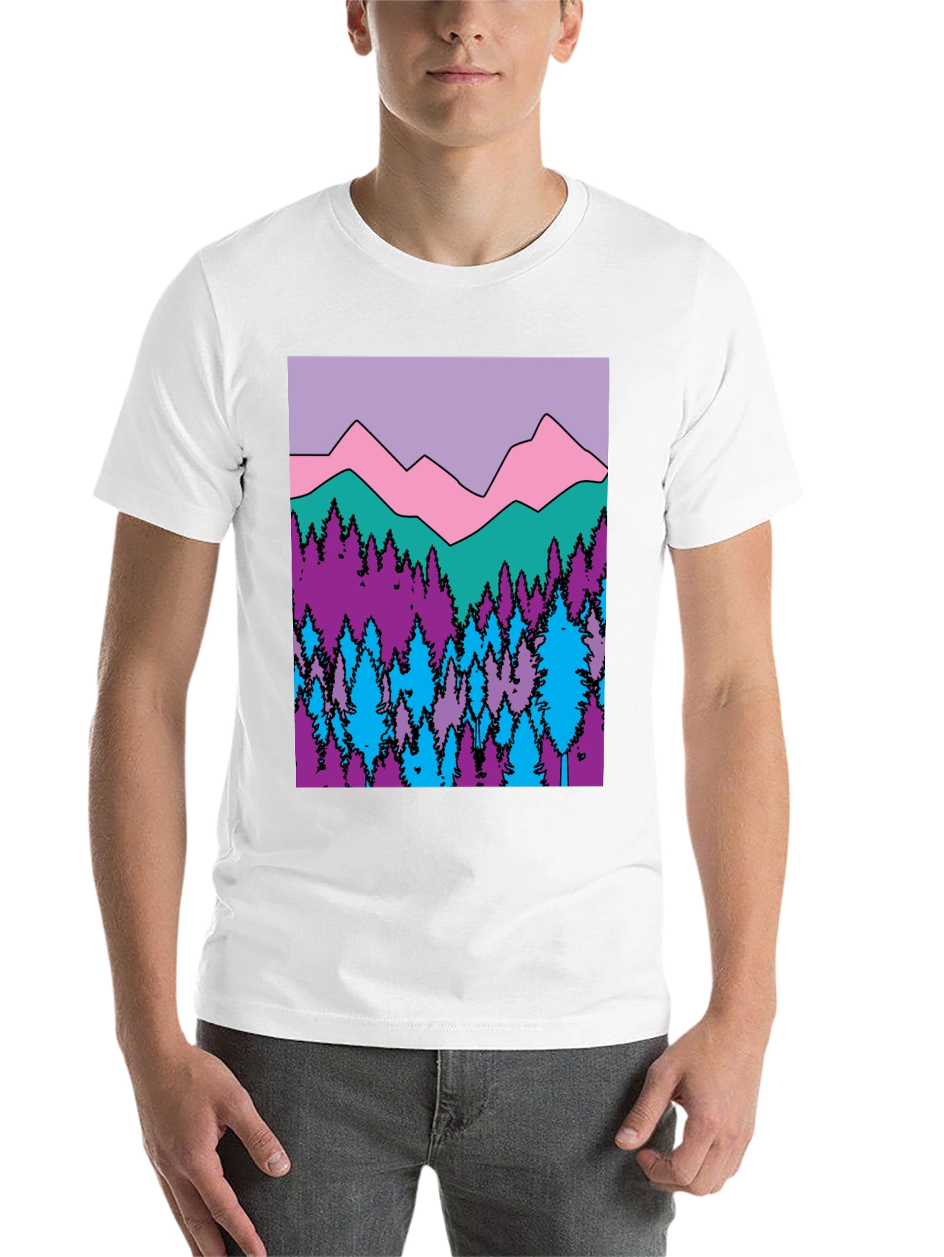 Black Mountains & Trees Graphic T-Shirt - Colorful Nature Design view 14