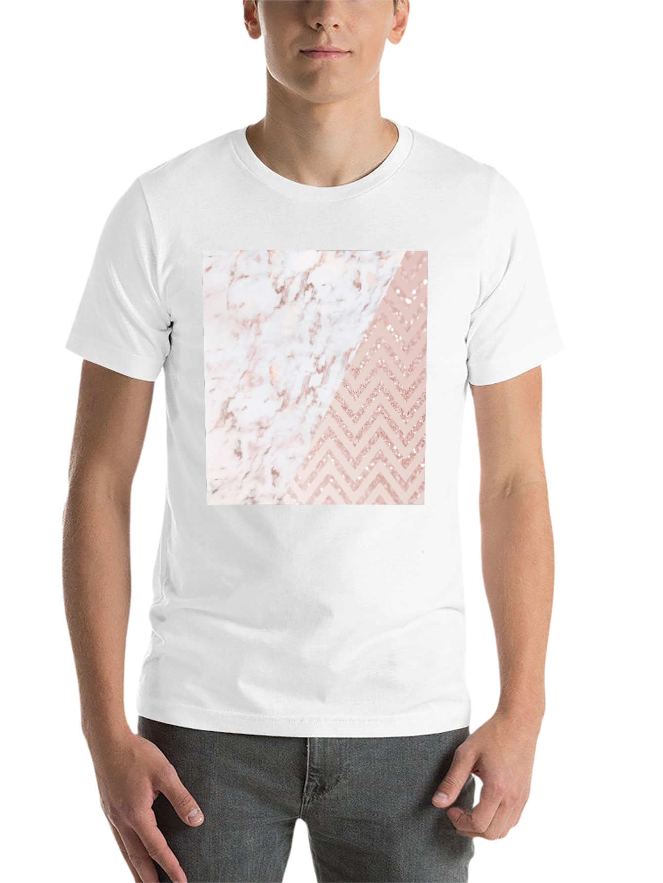 Black Modern Marble & Chevron Graphic T-Shirt view 14