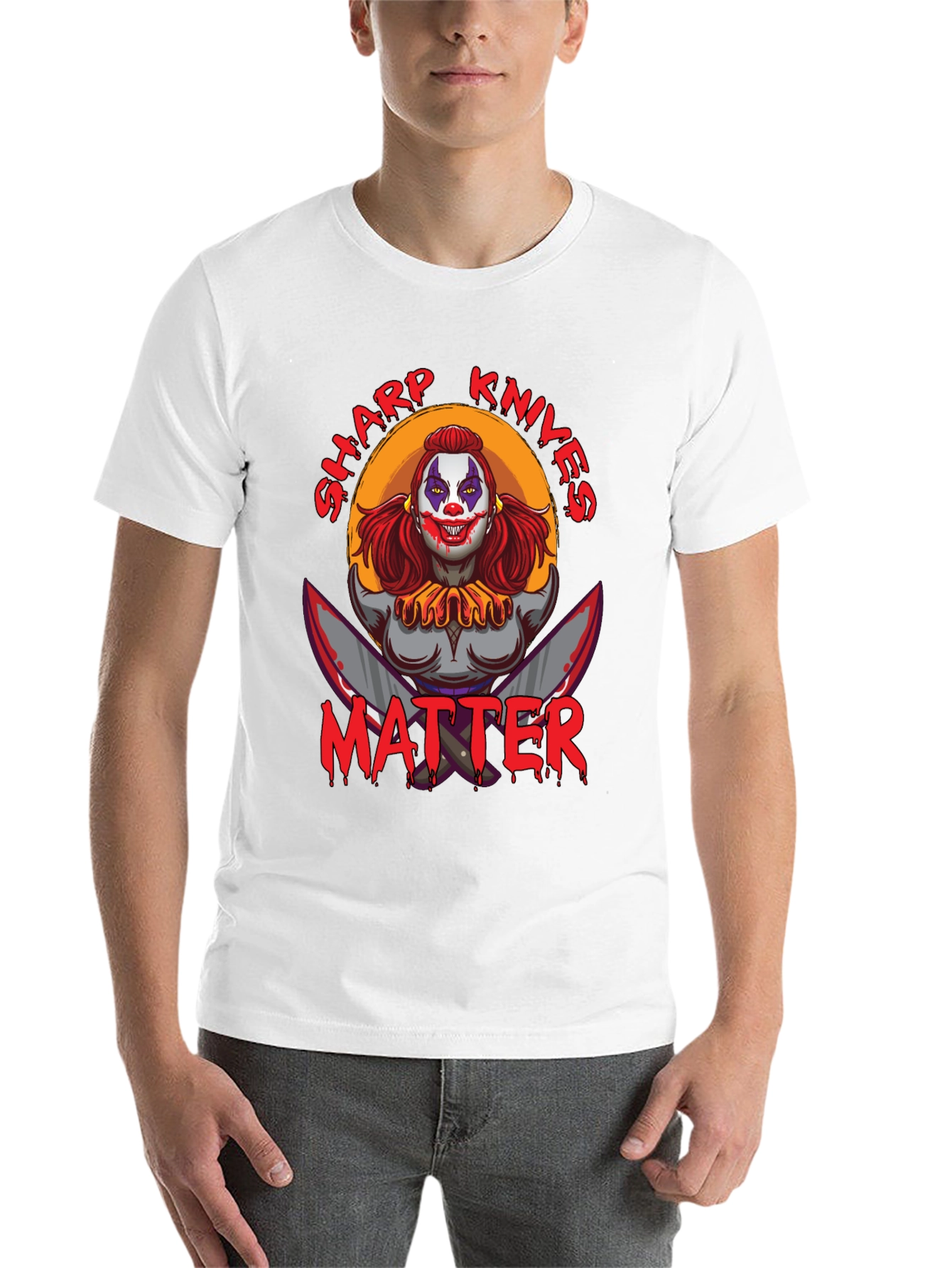 Black Sharp Knives Matter Graphic T-Shirt - Horror Clown Tee view 14