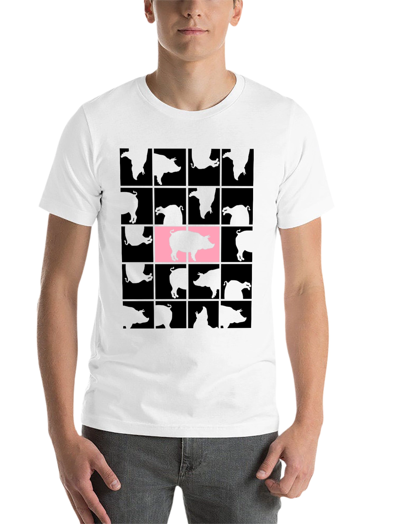 Black Pig Grid T-Shirt - Unique Graphic Tee view 14