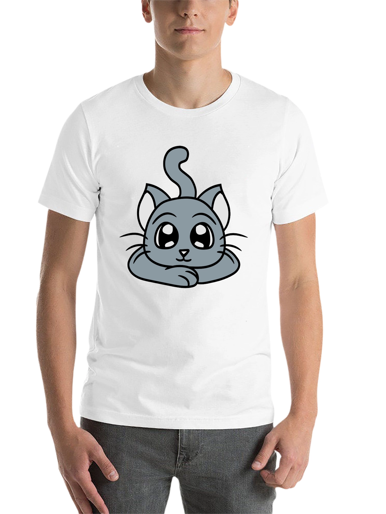 Black Cute Cartoon Cat Graphic T-Shirt - Black view 14
