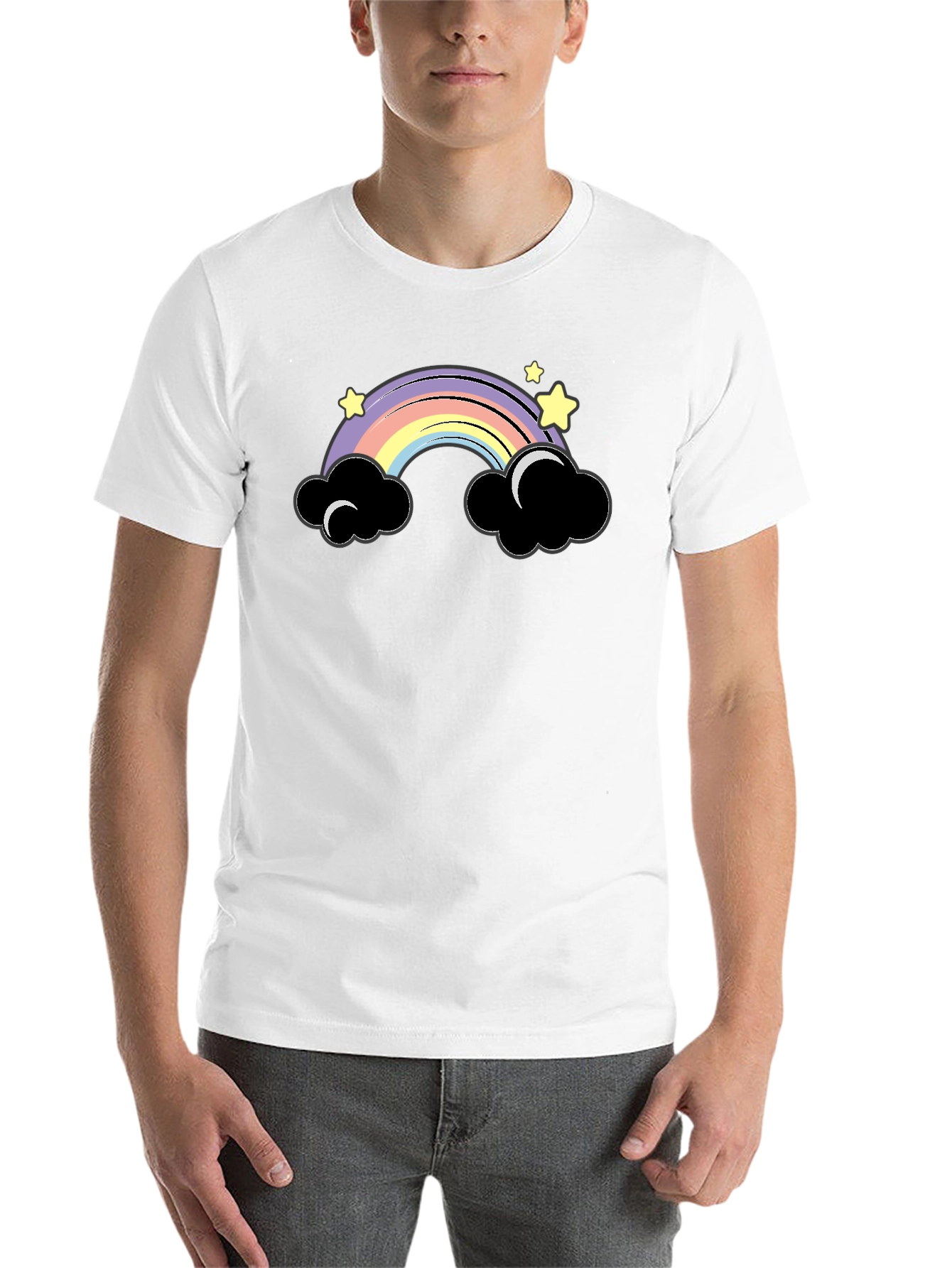 Black Rainbow Clouds Graphic Tee - Unisex Black T-Shirt view 14