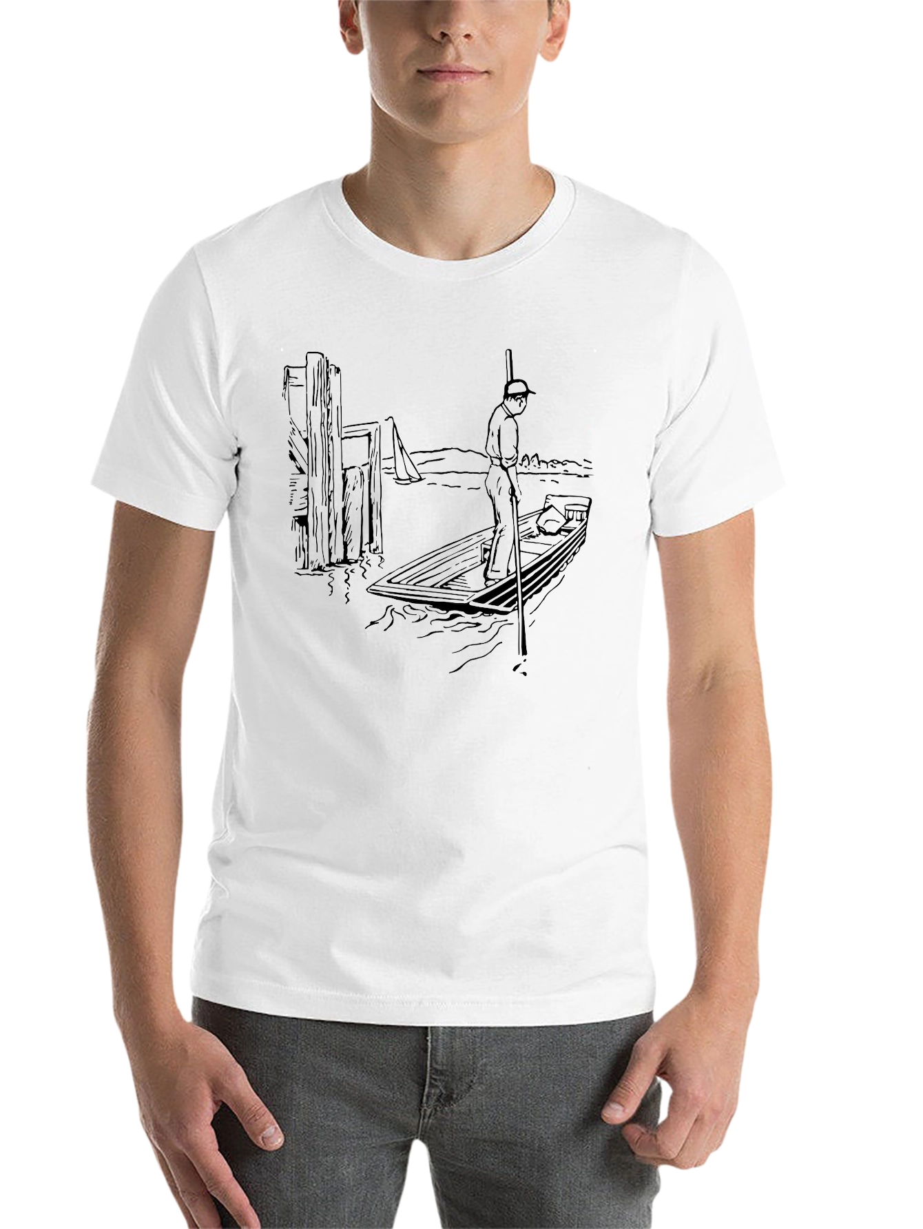 Black Vintage Boating Scene Graphic T-Shirt view 14