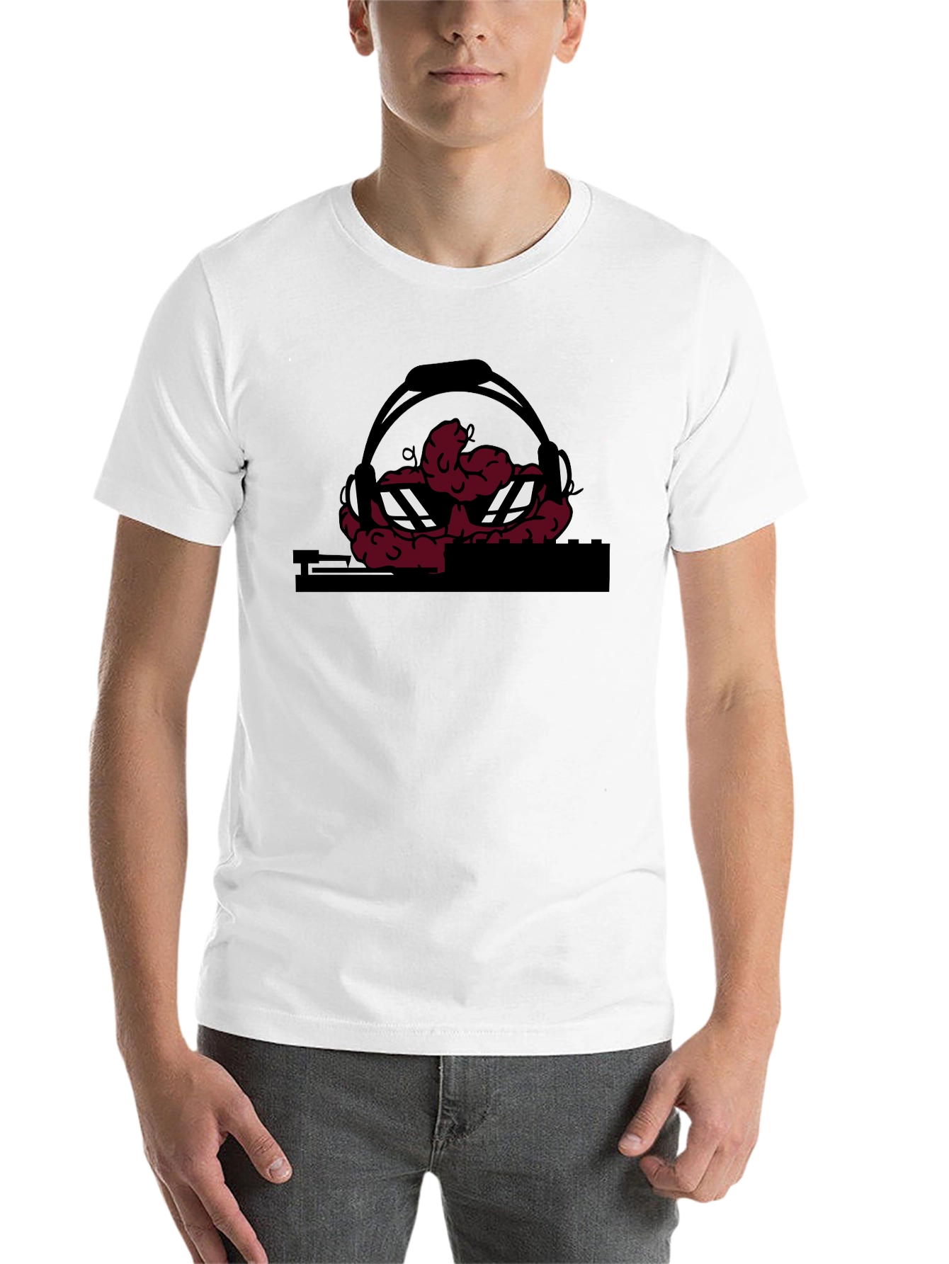 Black DJ Brain Graphic T-Shirt - Unique Design view 14