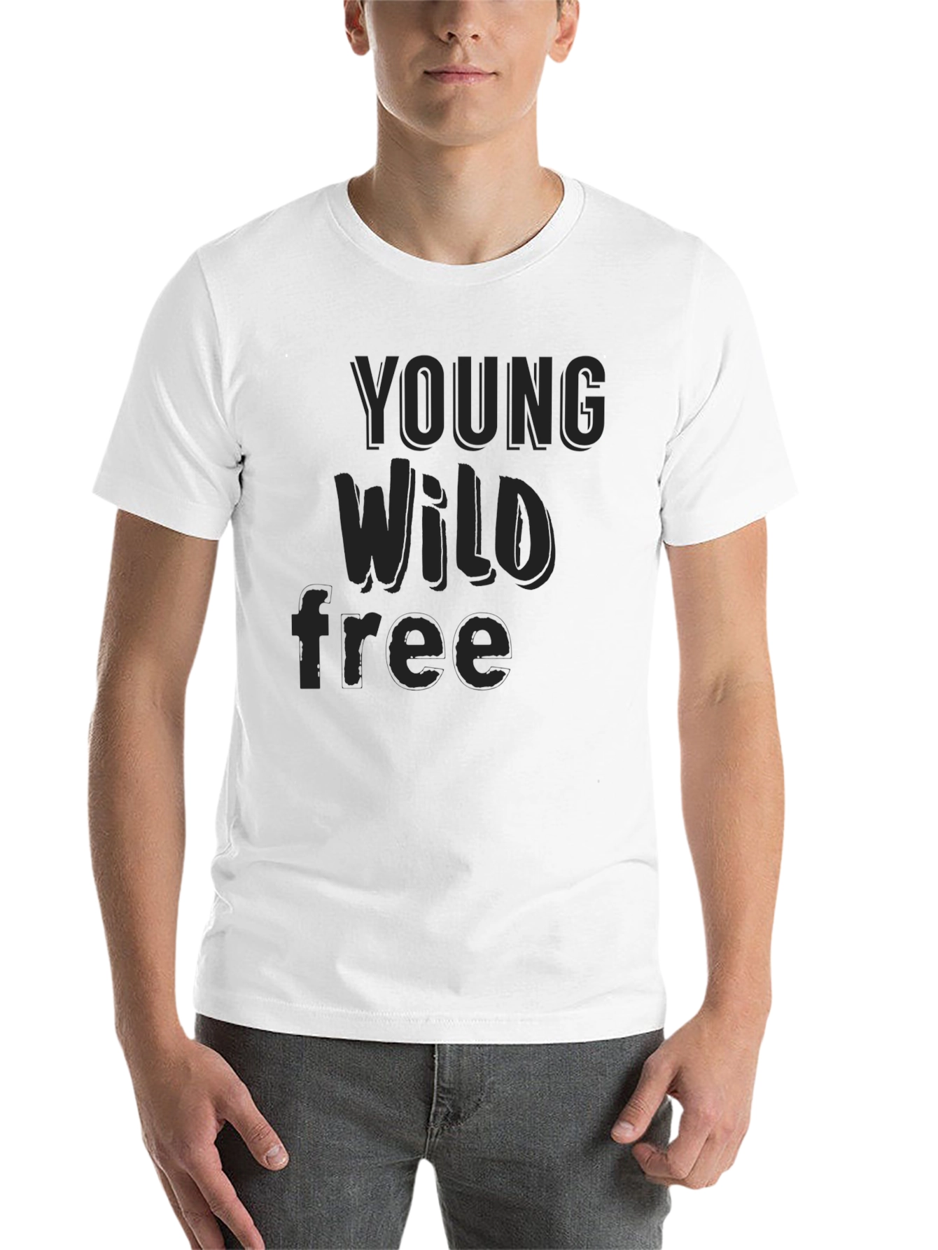 Black Young Wild Free Graphic Tee - Modern Black T-Shirt view 14