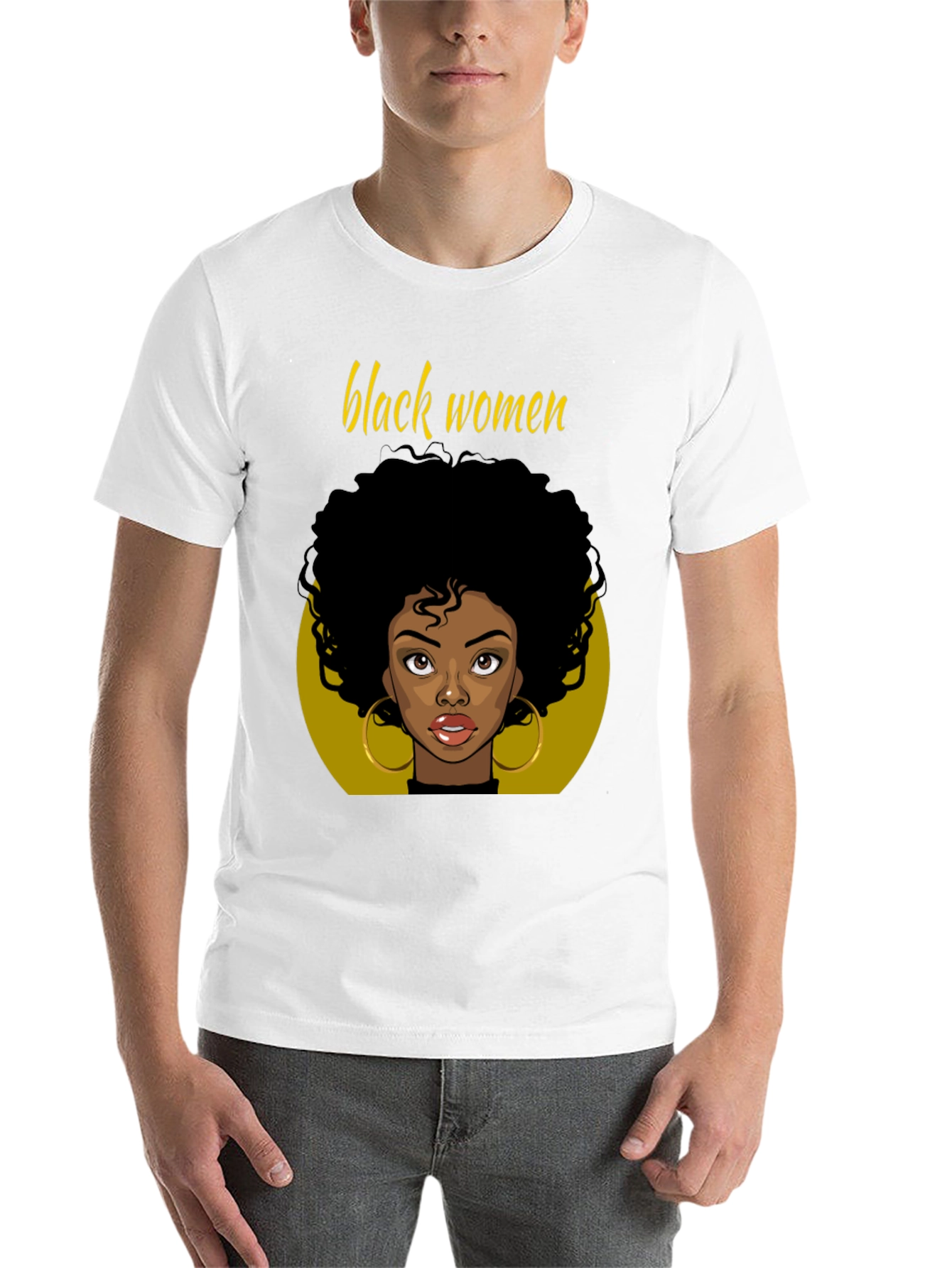 Black Black Women Graphic Tee - Afro Hair, Gold Earrings view 14