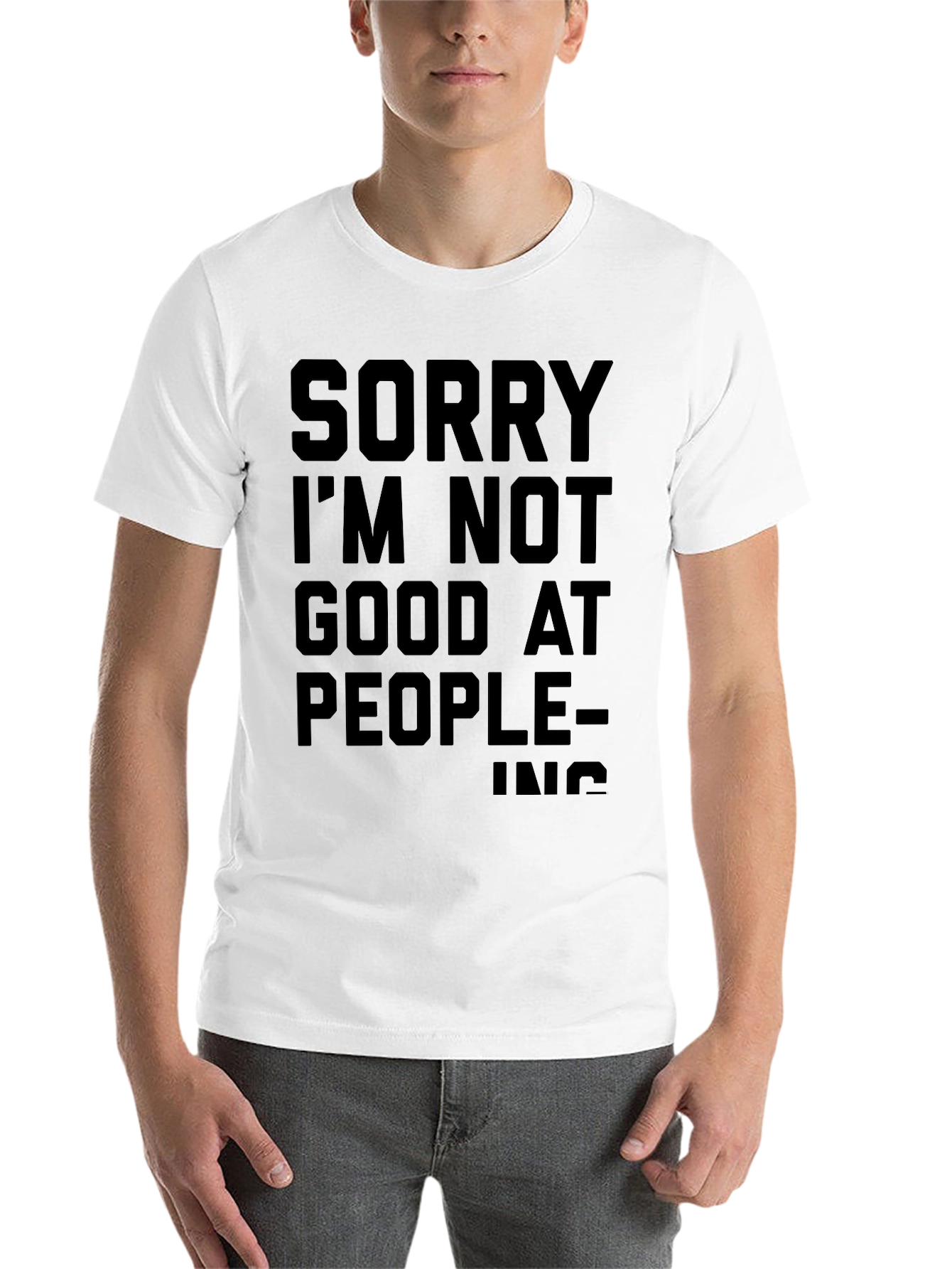 Black Funny "Sorry I'm Not Good at People-ing" Black T-Shirt view 14