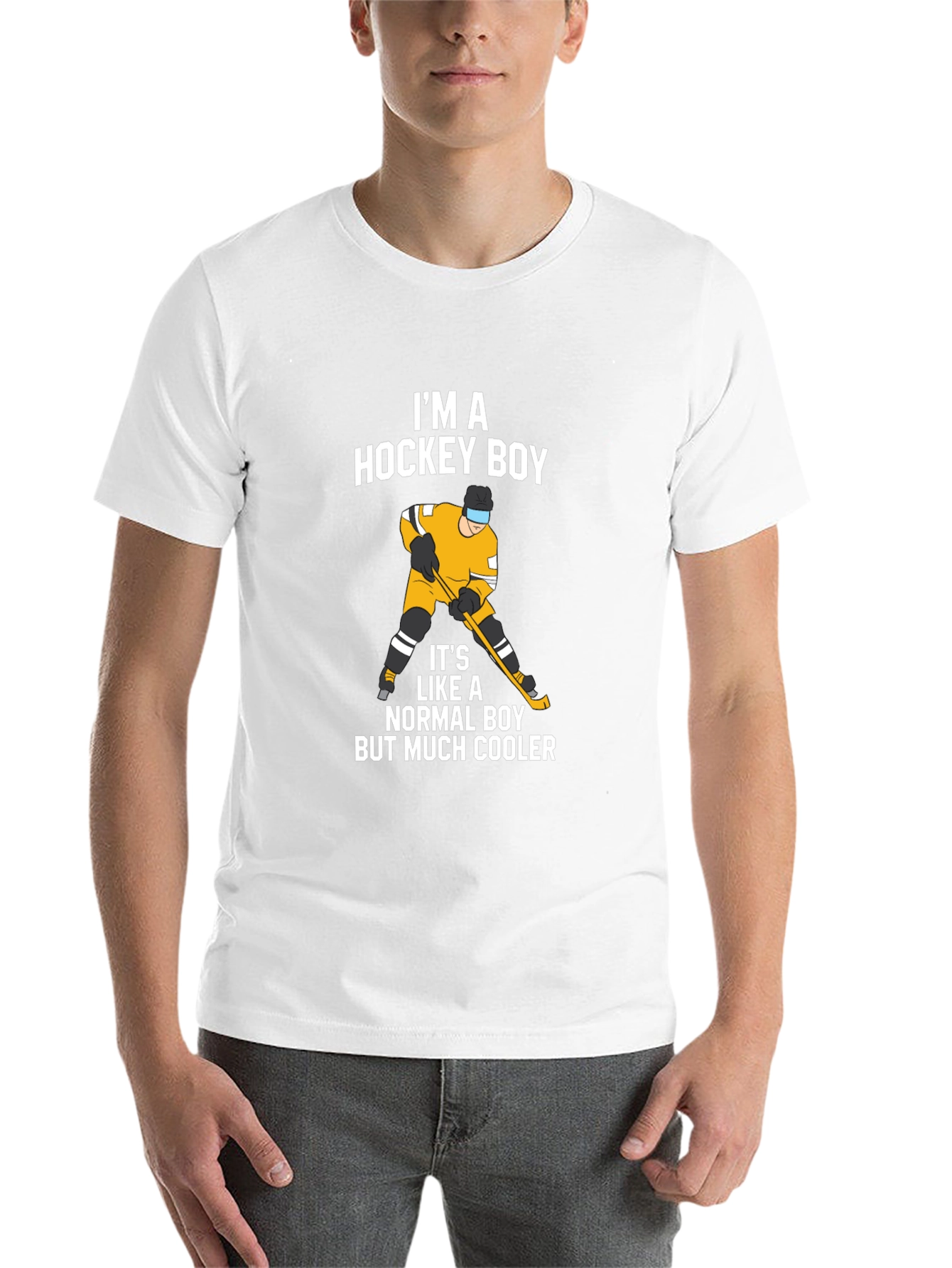 Black I'm A Hockey Boy T-Shirt - Black Cotton Tee view 14