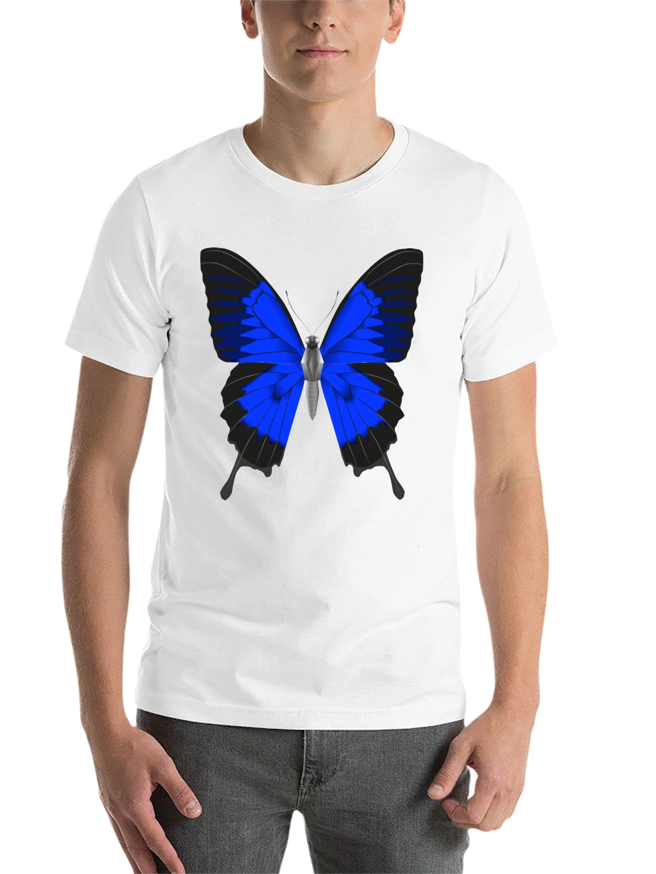 Black Blue Butterfly Graphic Black T-Shirt view 14
