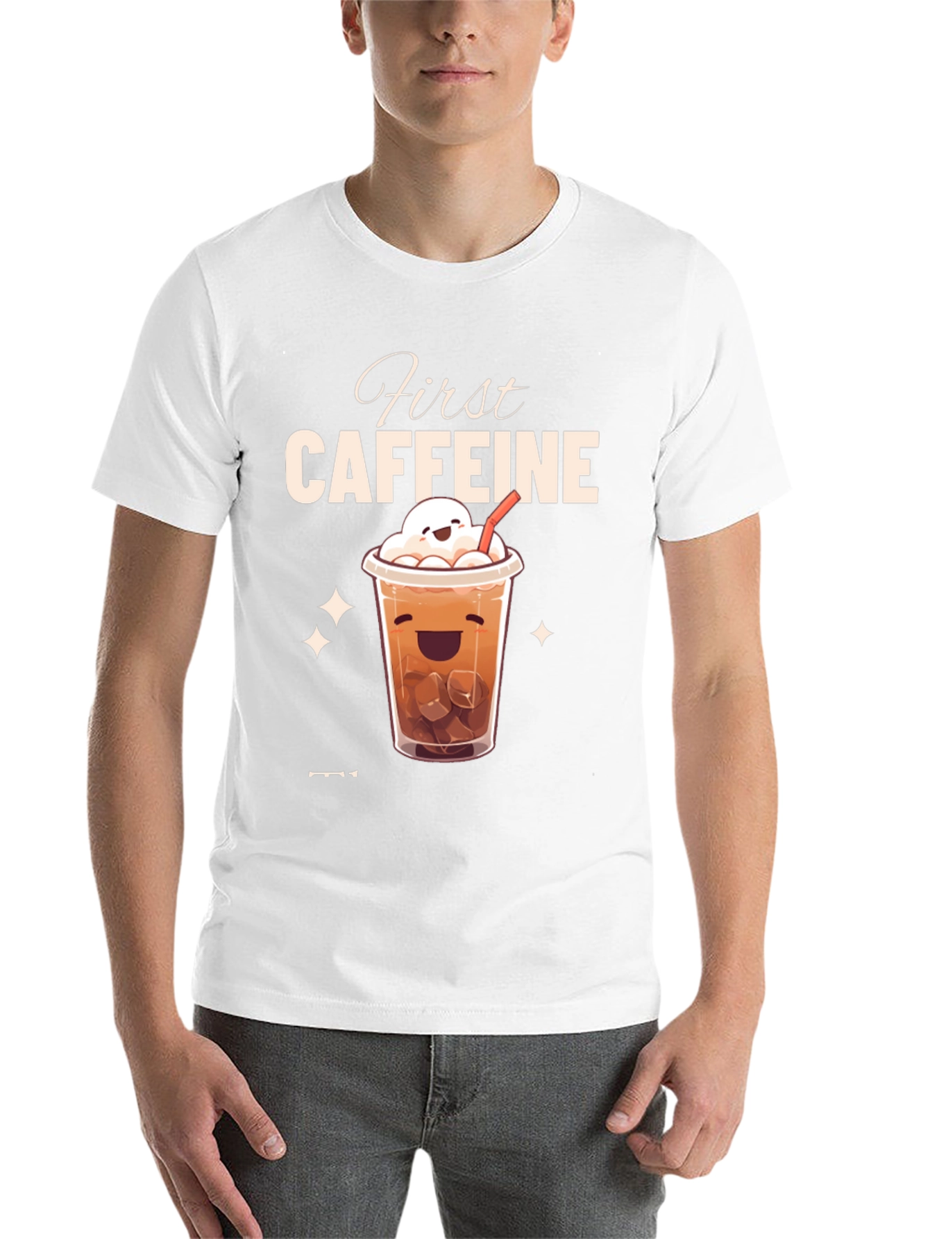 Black First Caffeine Kawaii Iced Coffee T-Shirt view 14