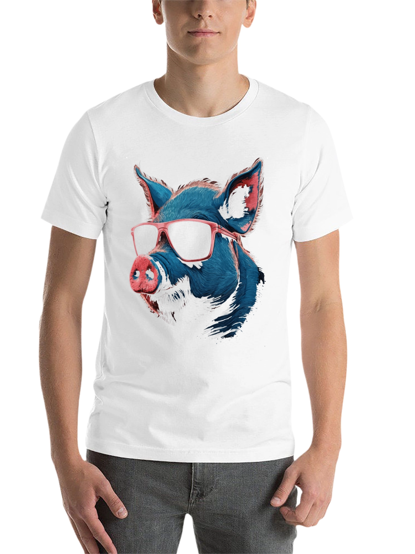 Black Cool Pig Graphic T-Shirt - Quirky Men's Tee view 14
