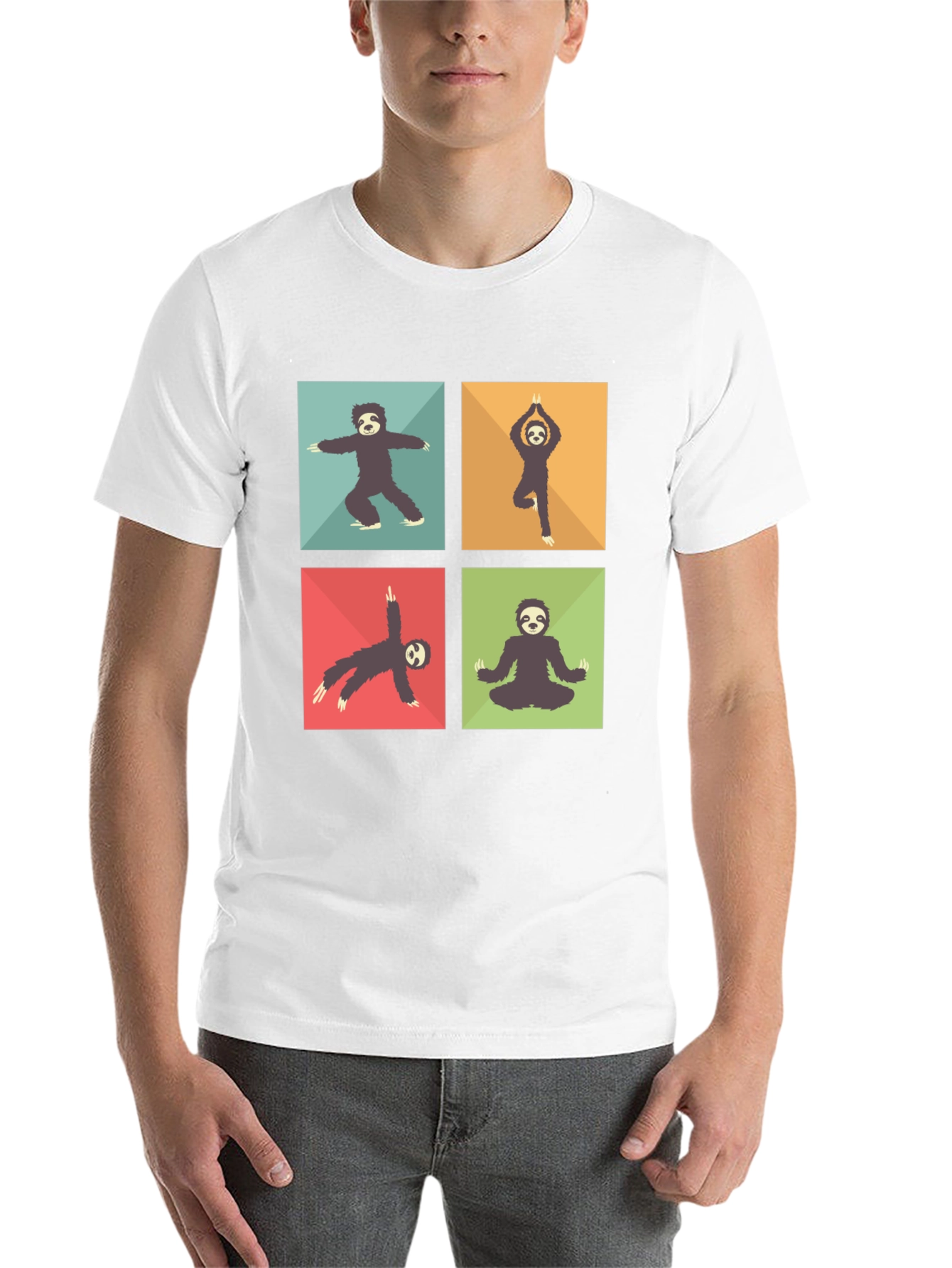 Black Sloth Yoga Poses T-Shirt Black Cotton Blend view 14