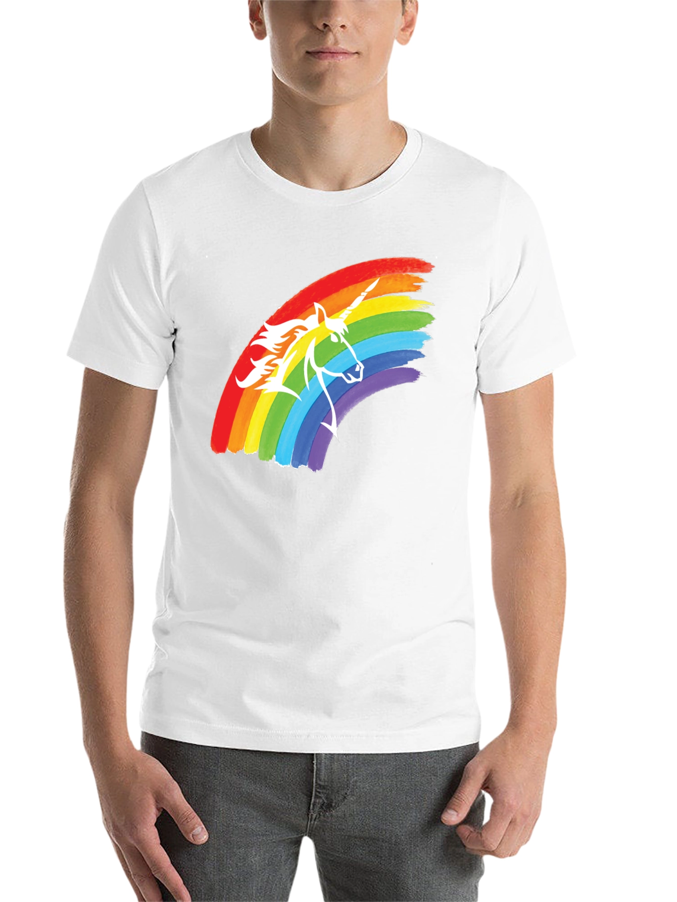 Black Rainbow Unicorn Graphic Tee - Black Cotton T-Shirt view 14