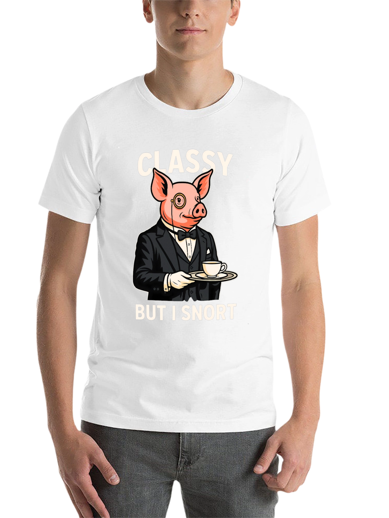 Black Classy But I Snort Pig T-Shirt view 14